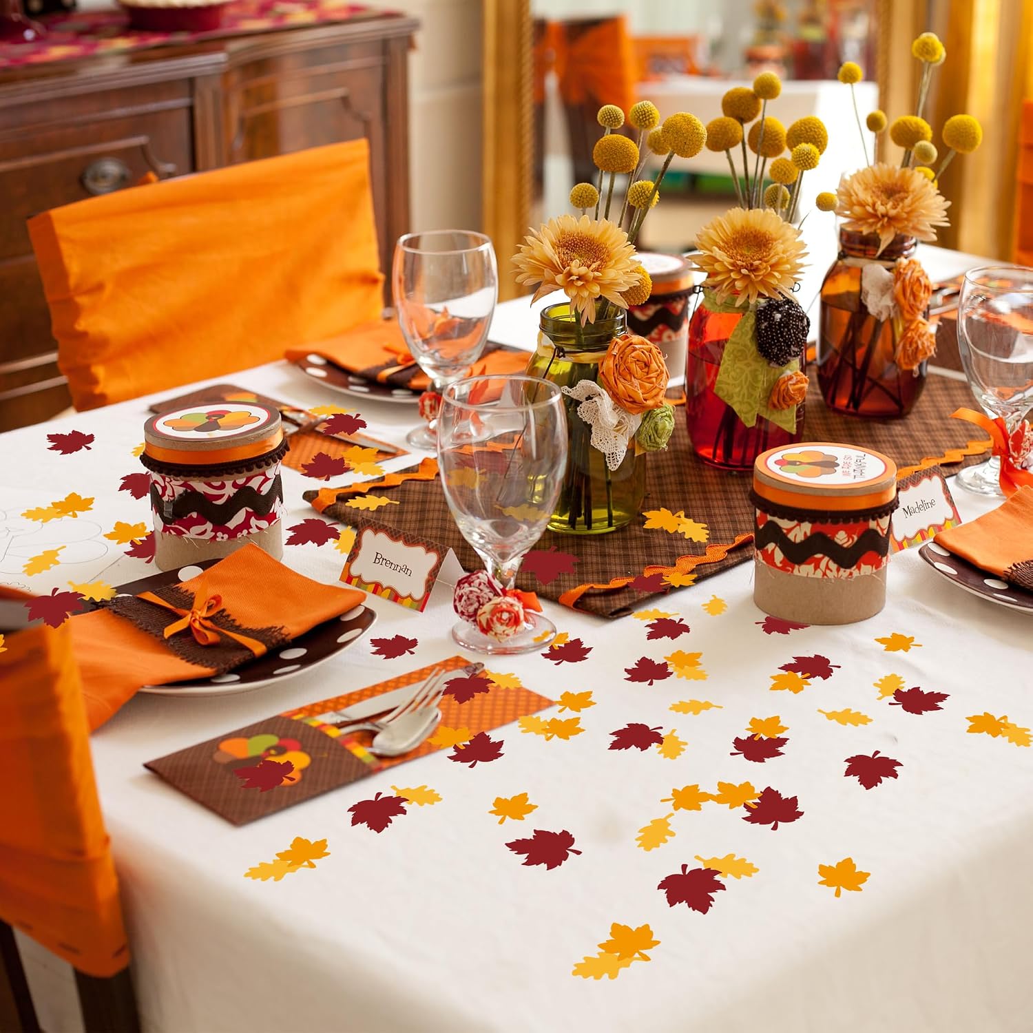 100Pcs Fall Confetti Thanksgiving Leaf Confetti for Table Decor