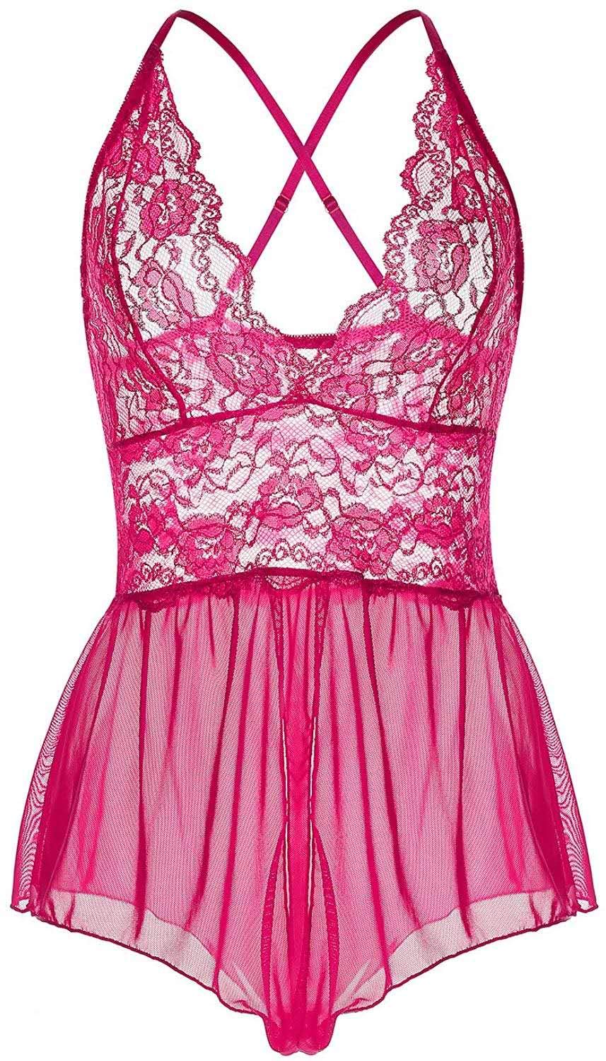 Women Lingerie Sheer Lace Mini Babydoll Teddy Sexy Bodysuit Backless Sleepwear