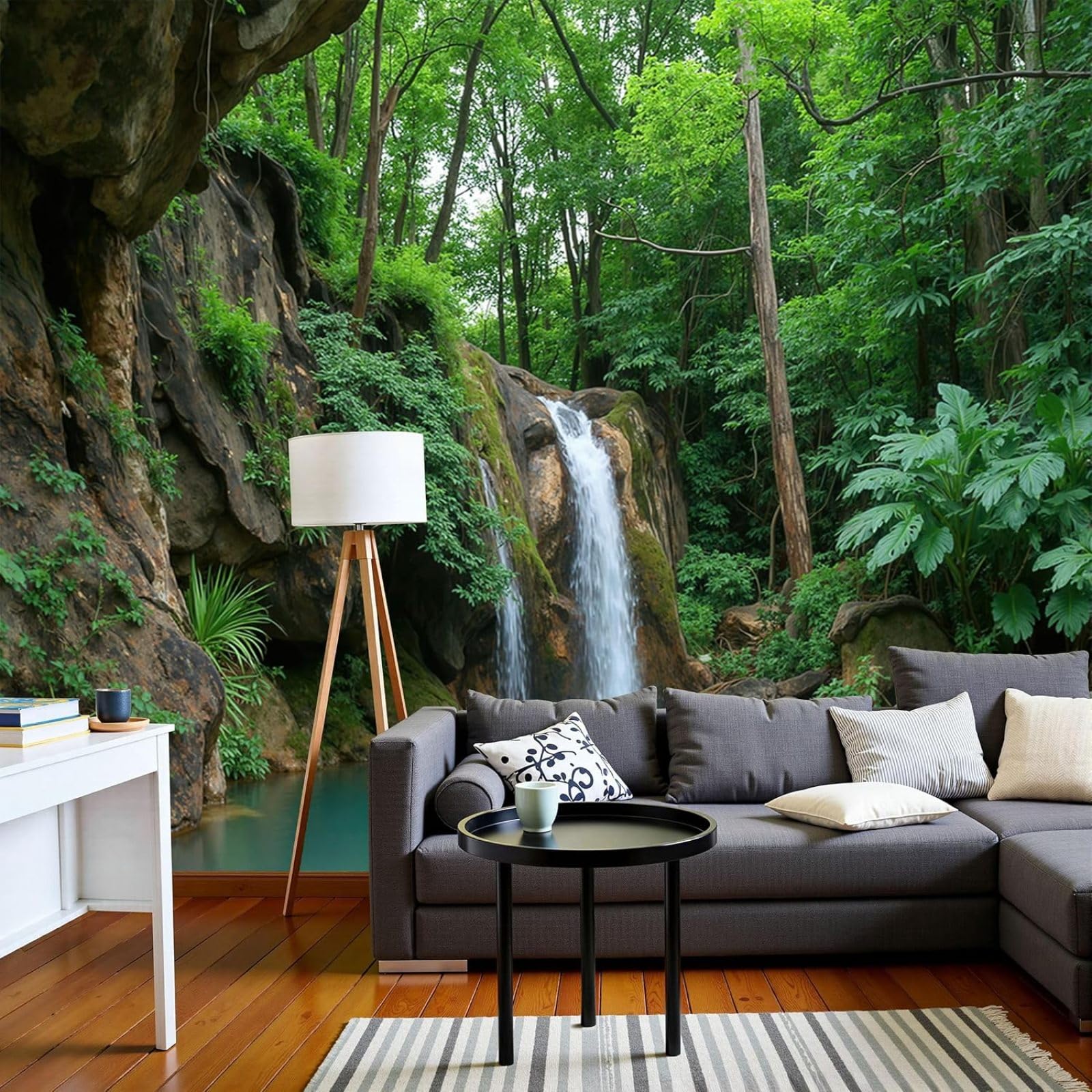 Wallpaper: Calm Plants, Waterfall in the Forest, XXL Non-woven Wallpaper for Bedroom and Living Room, Green Wall Decor Wallpaper, Wall Covering, 200cm x 140cm Stickers - Frameless Painting - Poster