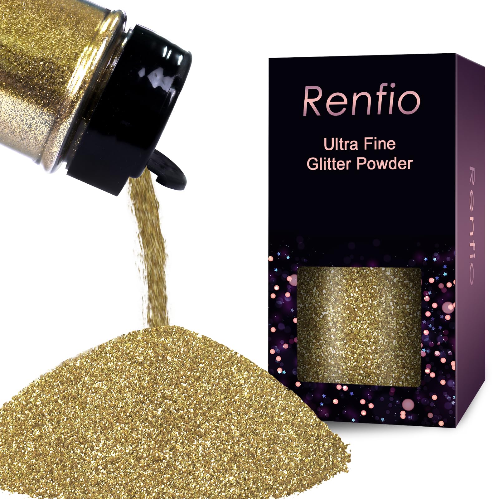 Renfio Ultra Fine Glitter Powder Metallic Resin Glitter 1.75 Oz (50g) PET Flakes Crafts Sequins 1/128" 0.008" 0.2mm Epoxy Chips Flakes for Tumblers Slime Decoration - Cyan Gold — image 1