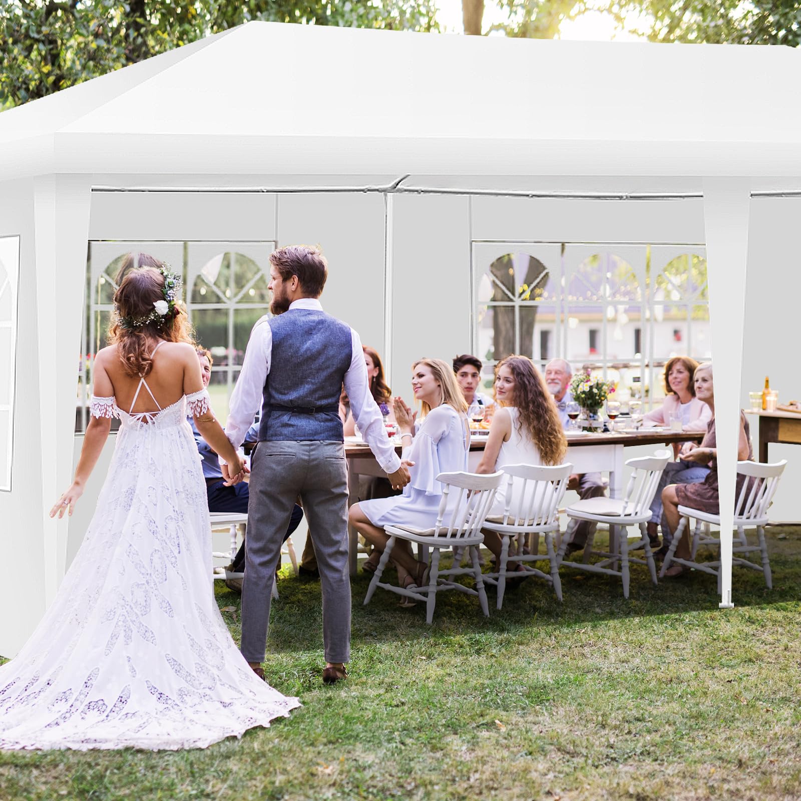 COSTWAY Gazebo da Giardino 6 x 3 m, Tendone per Feste con 4 Pareti Rimovibili, con Borsa di Trasporto, Impermeabile Protezione UV, per Matrimonio Eventi e Barbecue