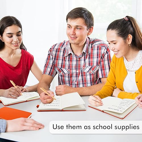 Miniatura 5 de feela Paquete de 3 cuadernos a granel con 3 bolígrafos negros, cuadernos de tapa dura A5, juego de diario clásico rayado con soporte para bolígrafo,