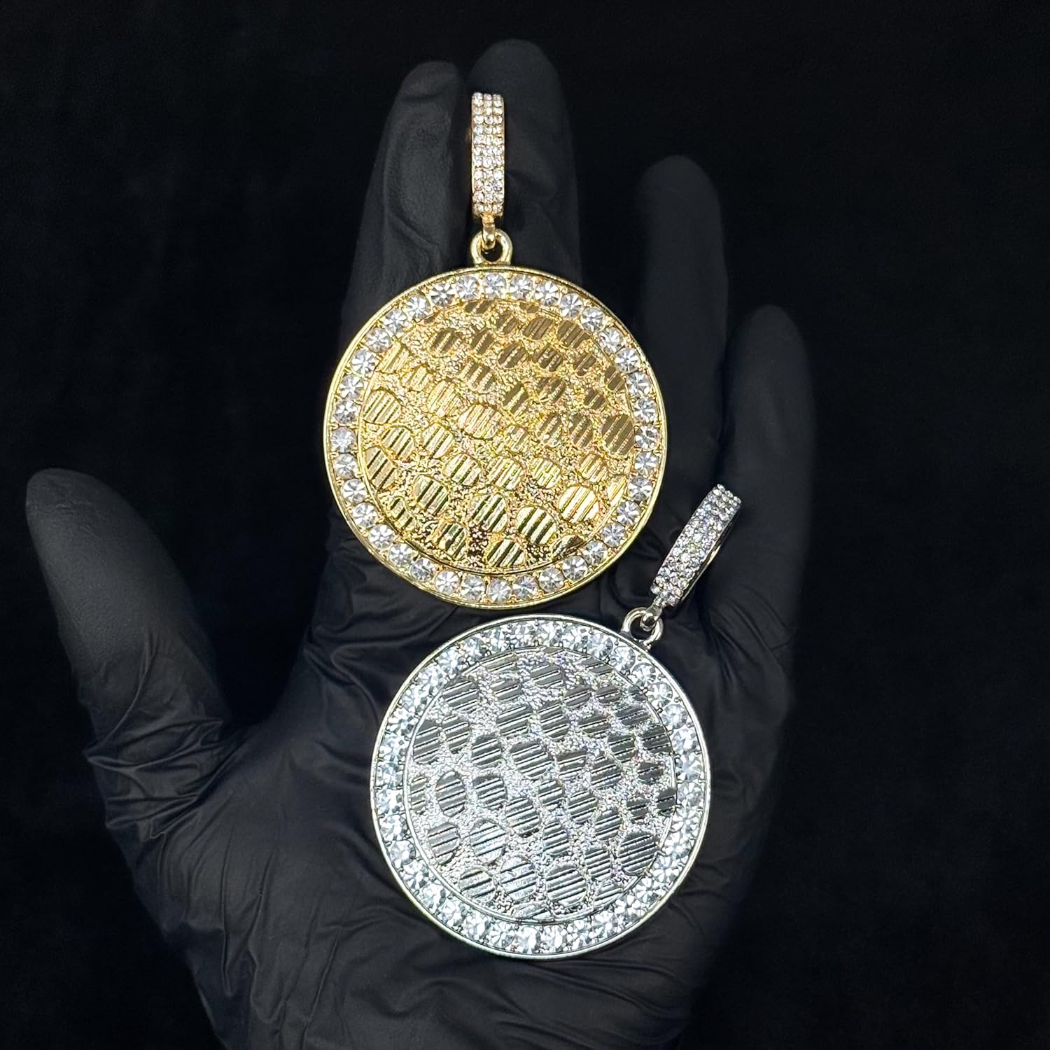 Techno Pave Men's Iced-Out Large Medallion Pendant with 5mm Rope Chain – Luxury Hip-Hop Necklace - Nugget Pendant in Gold Finish - Image 2