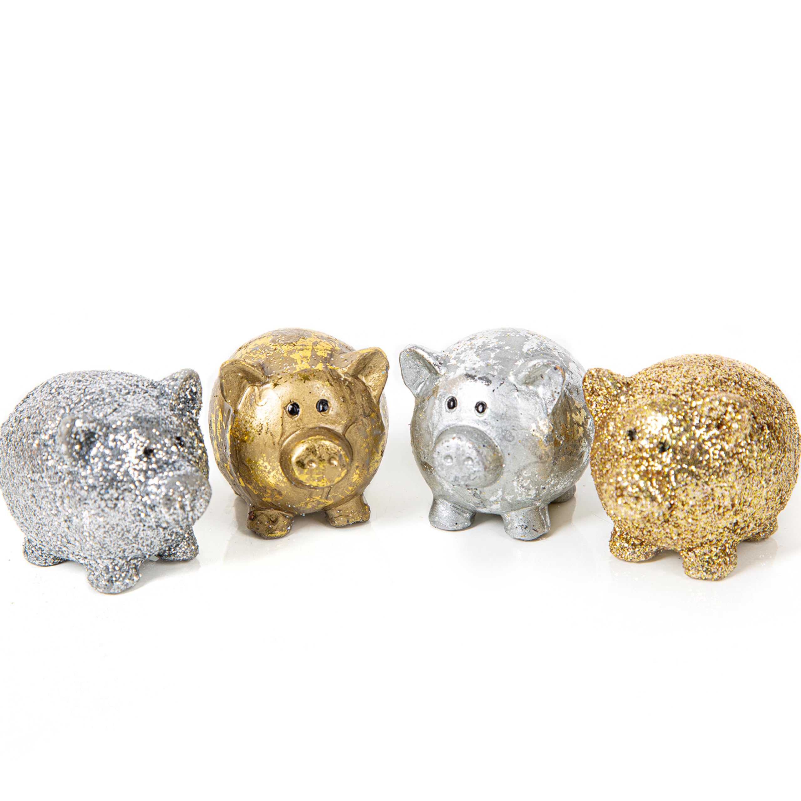 Logbuch-Verlag Portafortuna maialini, 4 pezzi: mini figure oro argento per Capodanno, anno nuovo, esami maturità e patente, regalo uomo donna, talismano decorativo piccolo 5 cm