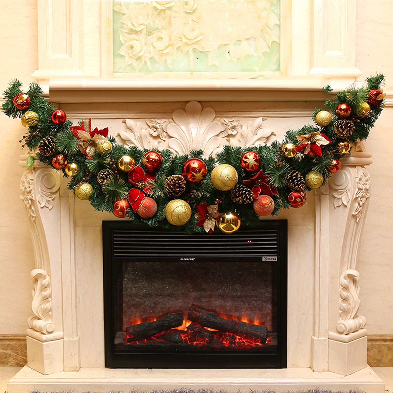 OPFdfhDFH Christmas wreaths, Artificial Bushy Xmas Garlands, Fireplace Christmas Decorations, Decoration on Mantle Front Door Indoor Outdoor, No Light String(Multi colored,150cm/59in)