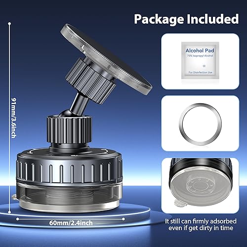 Miniatura 8 de Soporte magnético de teléfono para automóvil al vacío mejorado 2025 17 imanes fuertes y succión de 100 libras Soporte de teléfono con ventosa