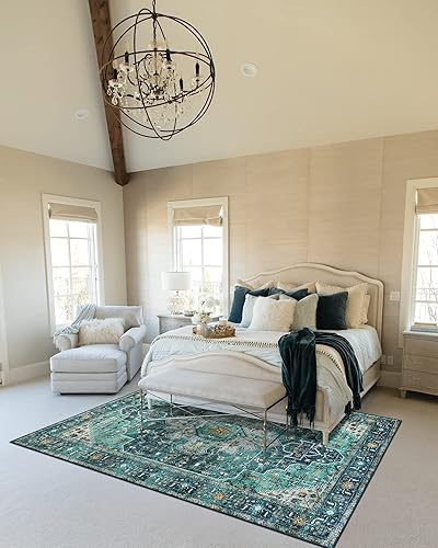 Vista 307 de Moynesa Alfombra de pasillo ultrafina lavable, vintage, de 2 pies 6 x 8 pulgadas, antideslizante, resistente a las manchas, resistente a