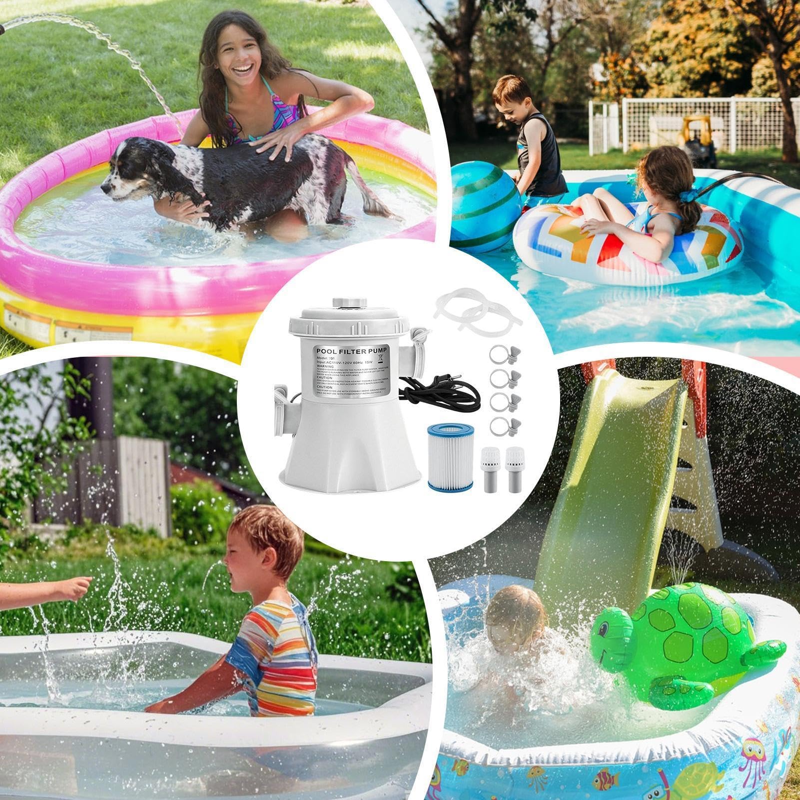 Pompa Filtro A Cartuccia Alta 1135 L/h Acqua Chiara Circolazione Potenziata | Set Pompa Filtro Piscina Da Giardino Per Cortile, Giardino, Villa, Resort, Campeggio, Corte, Tenuta, Terrazza, Deck
