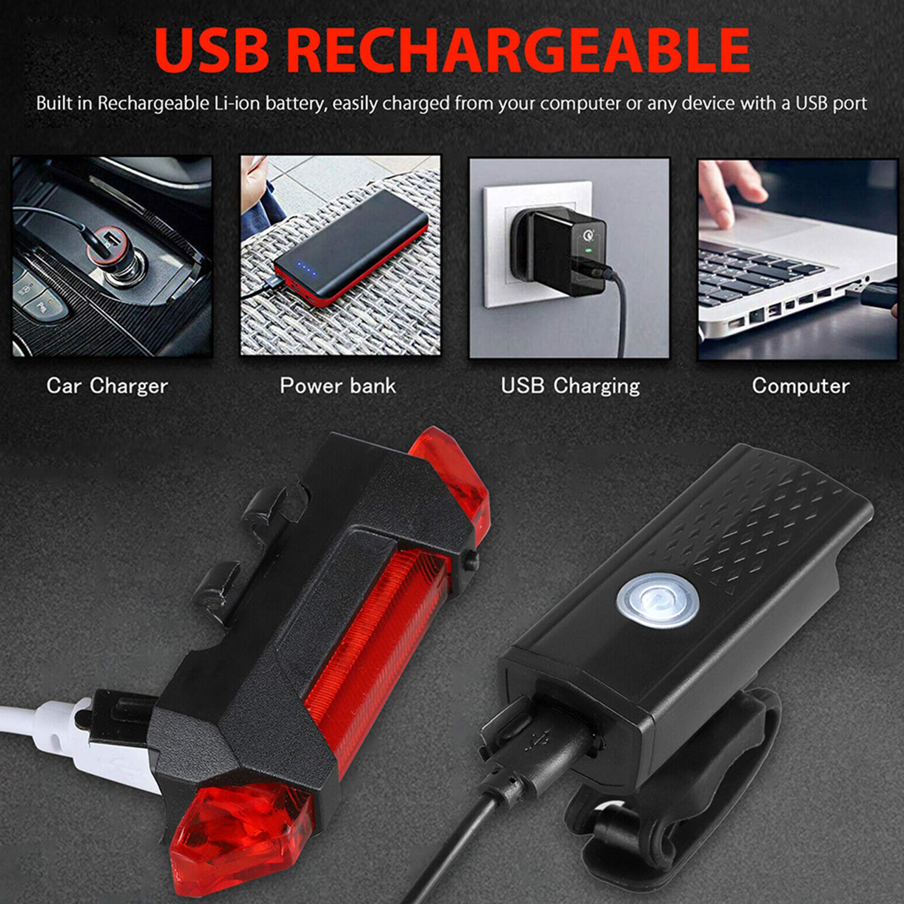 Set Luci LED Per Bici 2025: Anteriore E Posteriore, Ricaricabili USB, Nere