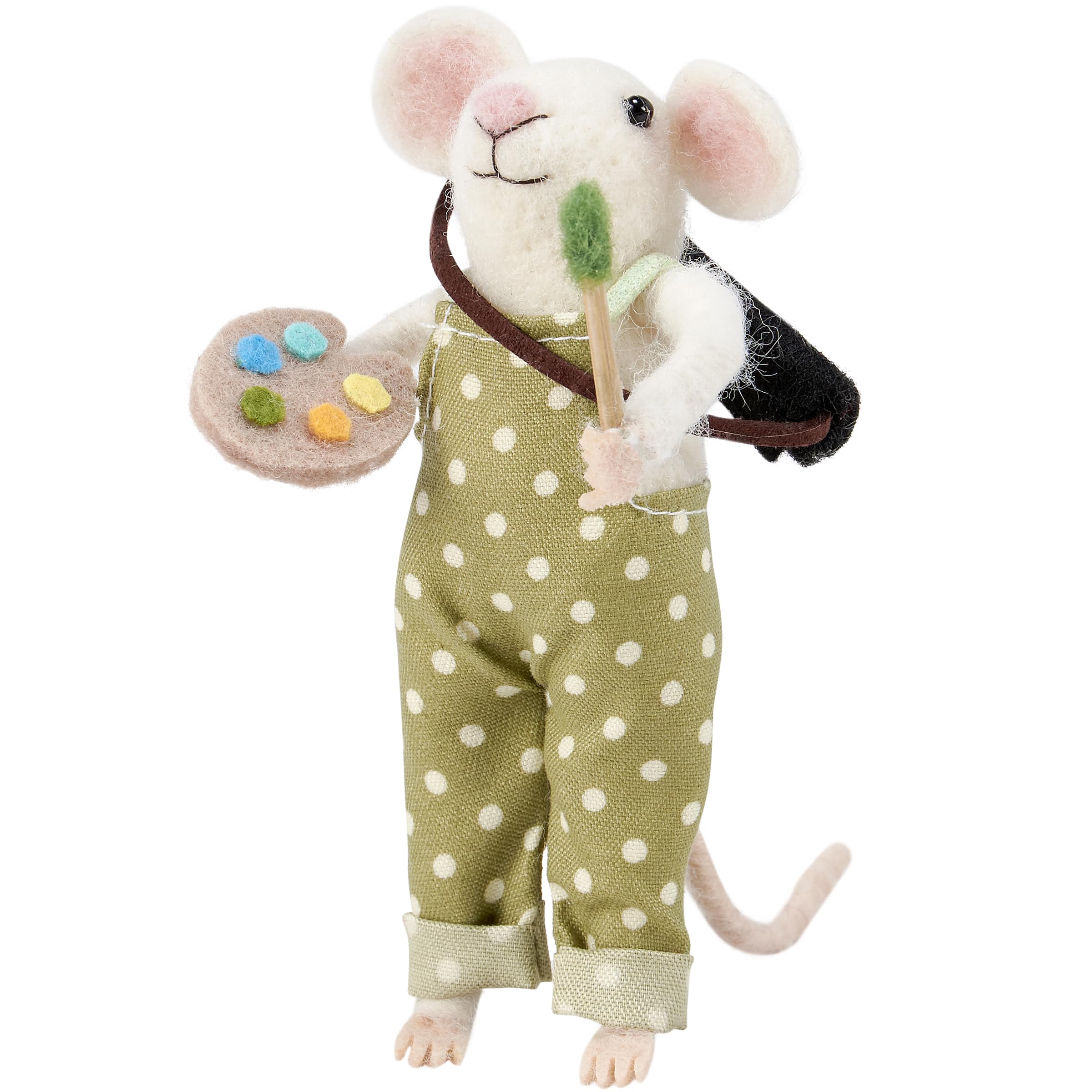 Primitives by Kathy Painter Mouse Felt Critter Figurine Teacher Gift Classroom Desk Décor Handmade Free-Standing Artist Mouse with Paintbrush &