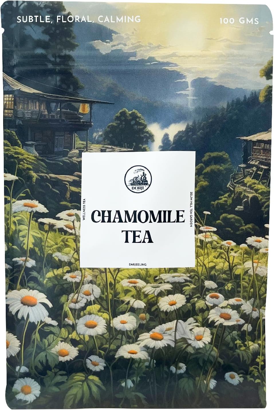 Dorje Teas Chamomile Darjeeling Loose Tea | 100g (Pack of 1) | Selim Hill Estate | Soothing Floral Flavour | Promotes Sleep & Stress Relief | Organic Whole Leaf Blend | 40 Cups