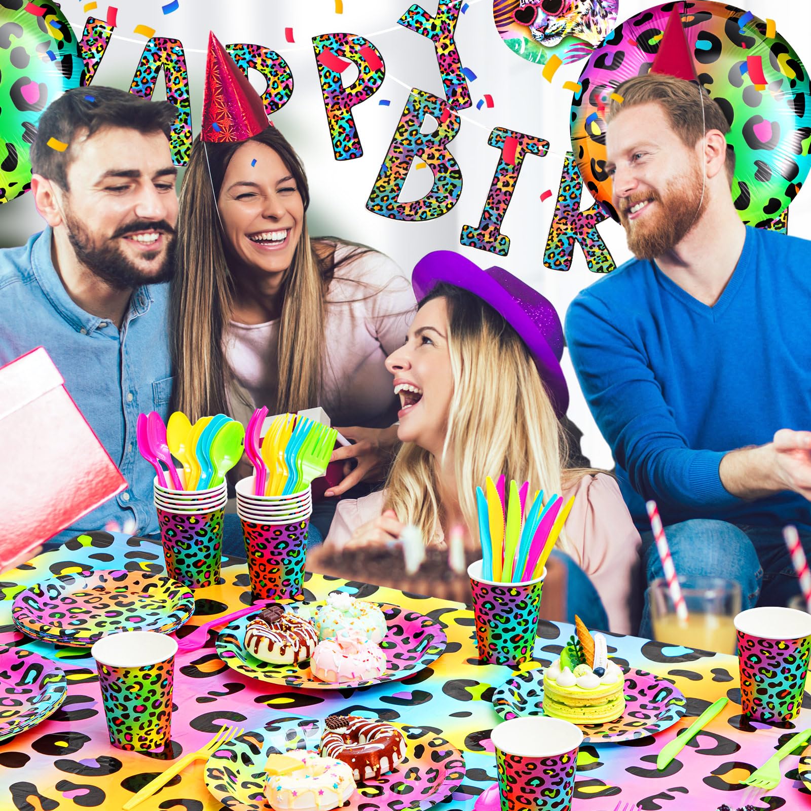 Aazon.co : Neon Rainbow Leopard Birthday Backdrop For Girl's Sparkly