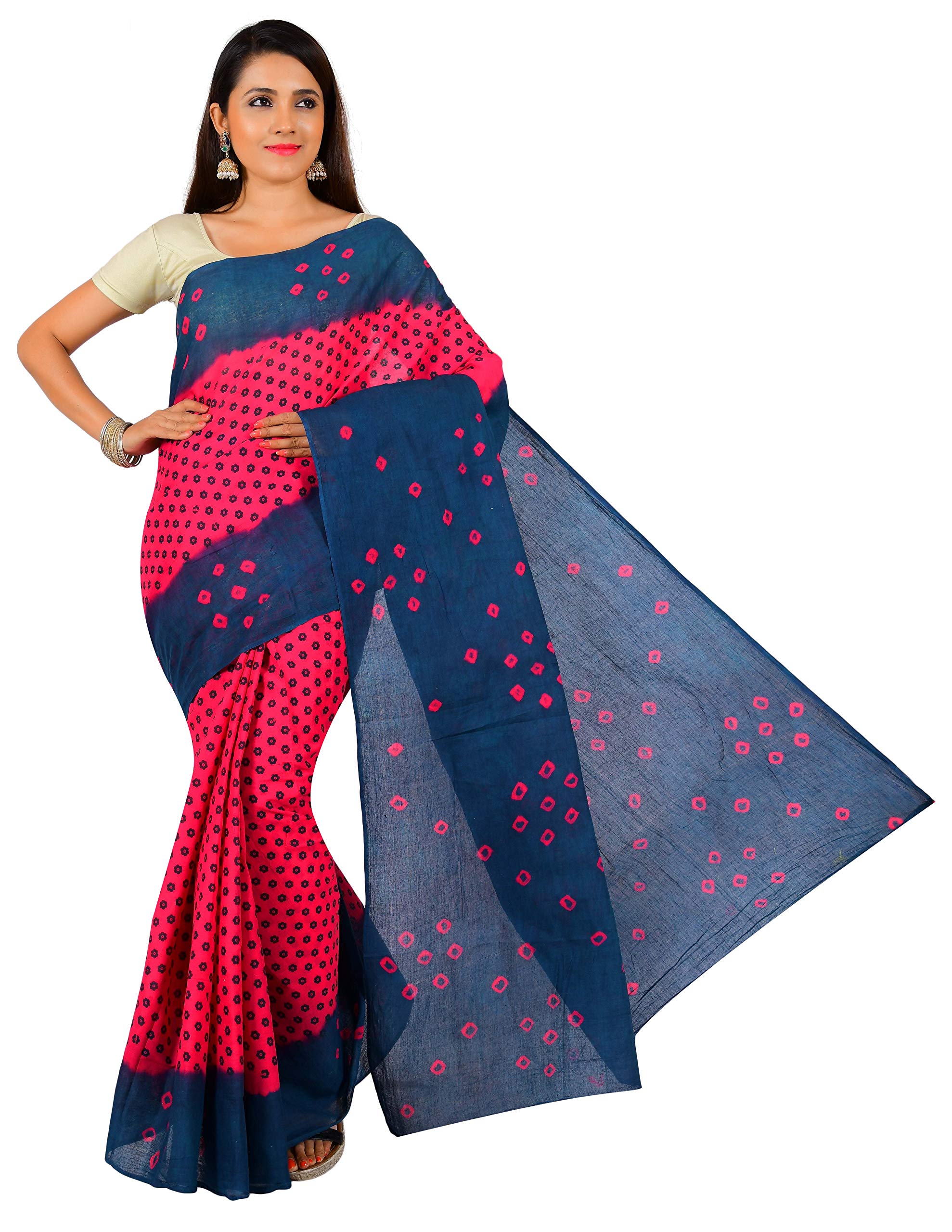 JISB Women's Cotton Saree (CNP01432_Pink)