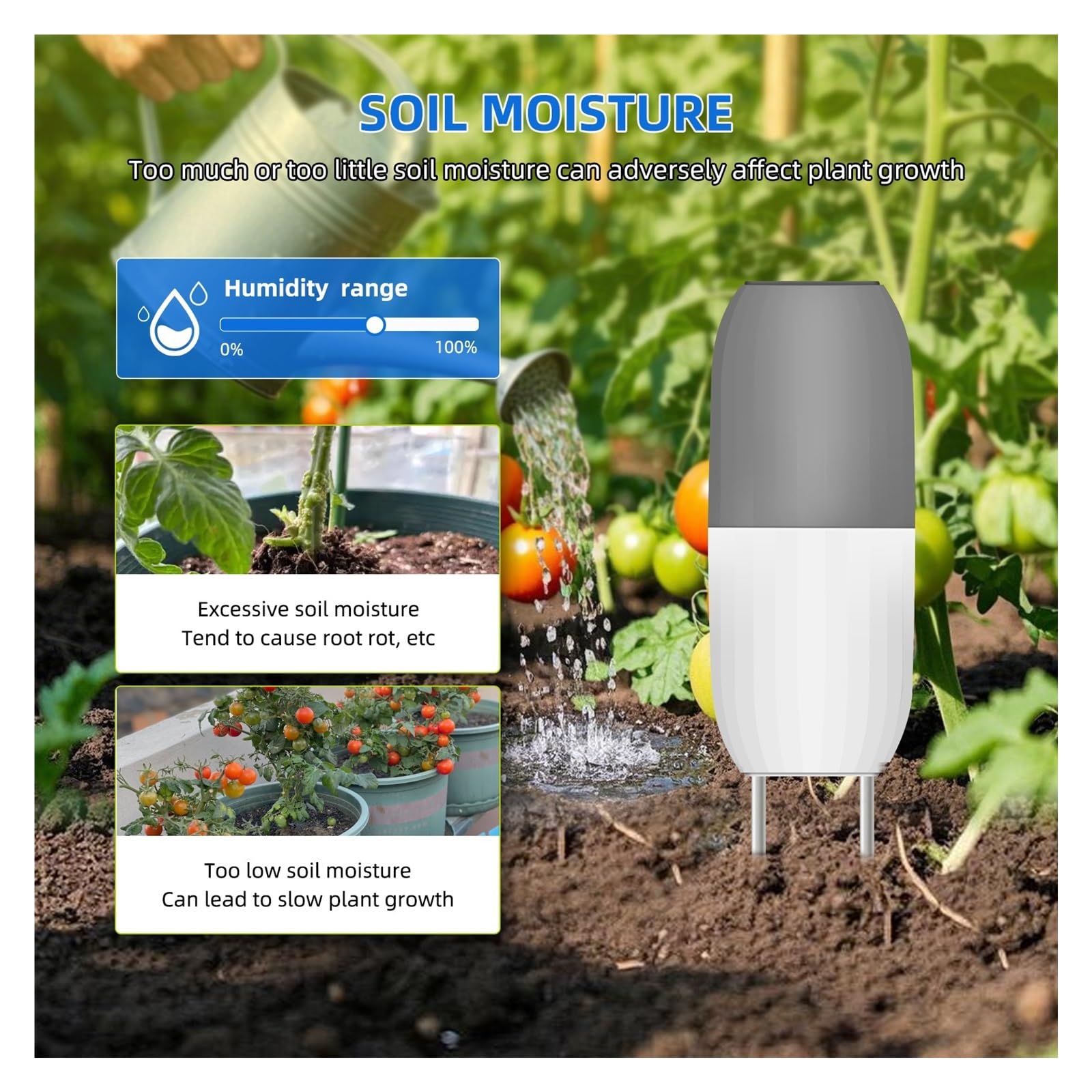 Misuratore di umidità, Sensore di umidità del terreno, misuratore di umidità della temperatura del terreno intelligente, monitor impermeabile for agricoltura da giardino