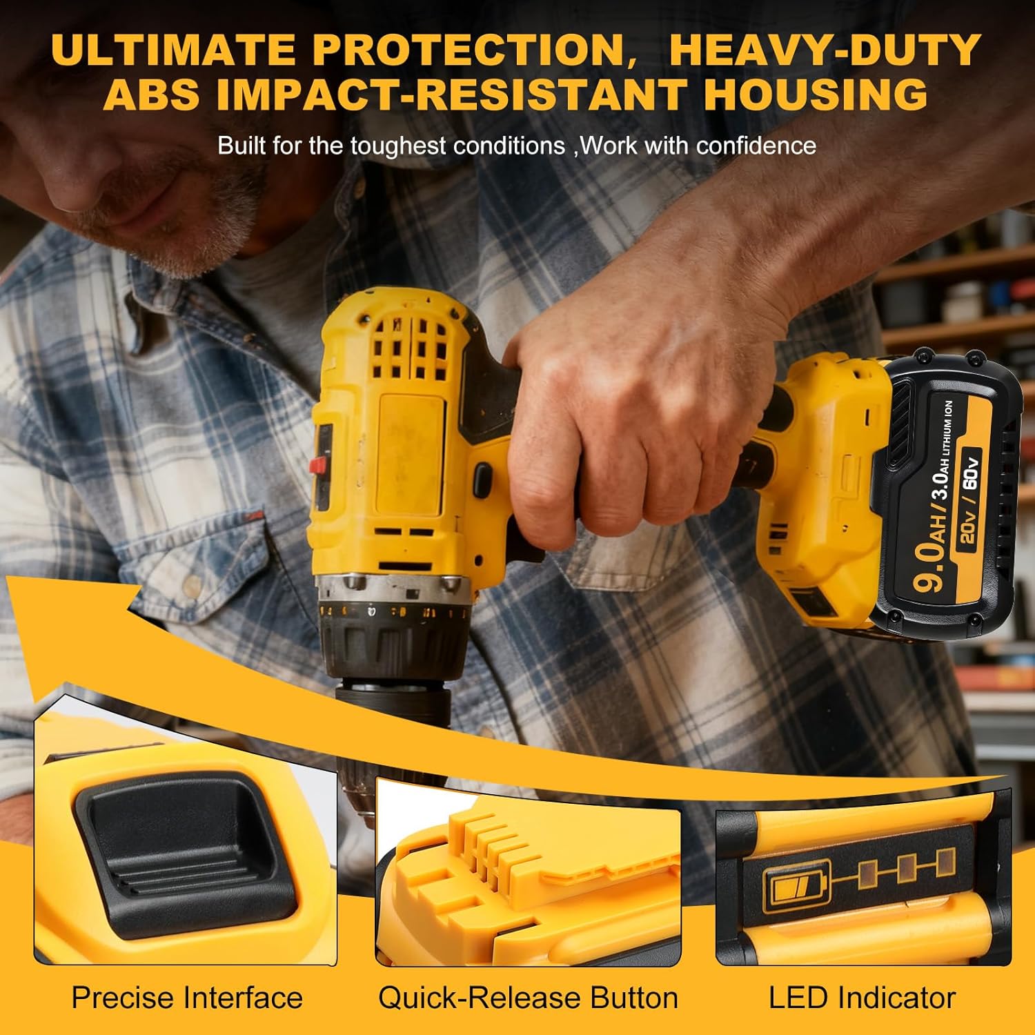 SANIU 4-Pack 9.0-Ah Replacement for Dewalt 20V60V MAX Battery Flex-Volt Lithium ion DCB609 DCB606 DCB612 Compatible with Dewalt 20Volt Cordless Power Tools