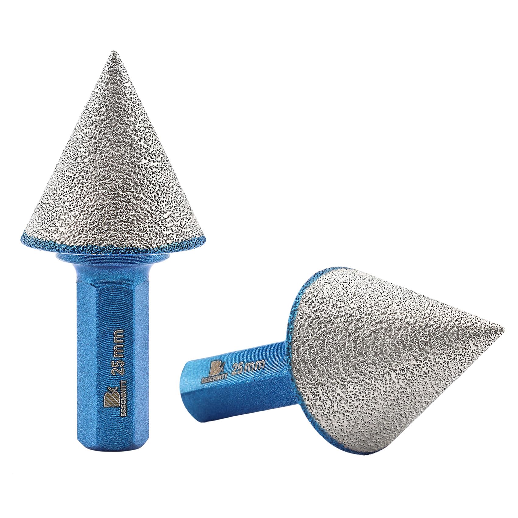 Diamond Beveling Chamfer Bit,BRSCHNITT 25mm Diamond Finger Milling Bits Hex Shank for enlarging, polishing and bevelling the exsit holes(2pcs)