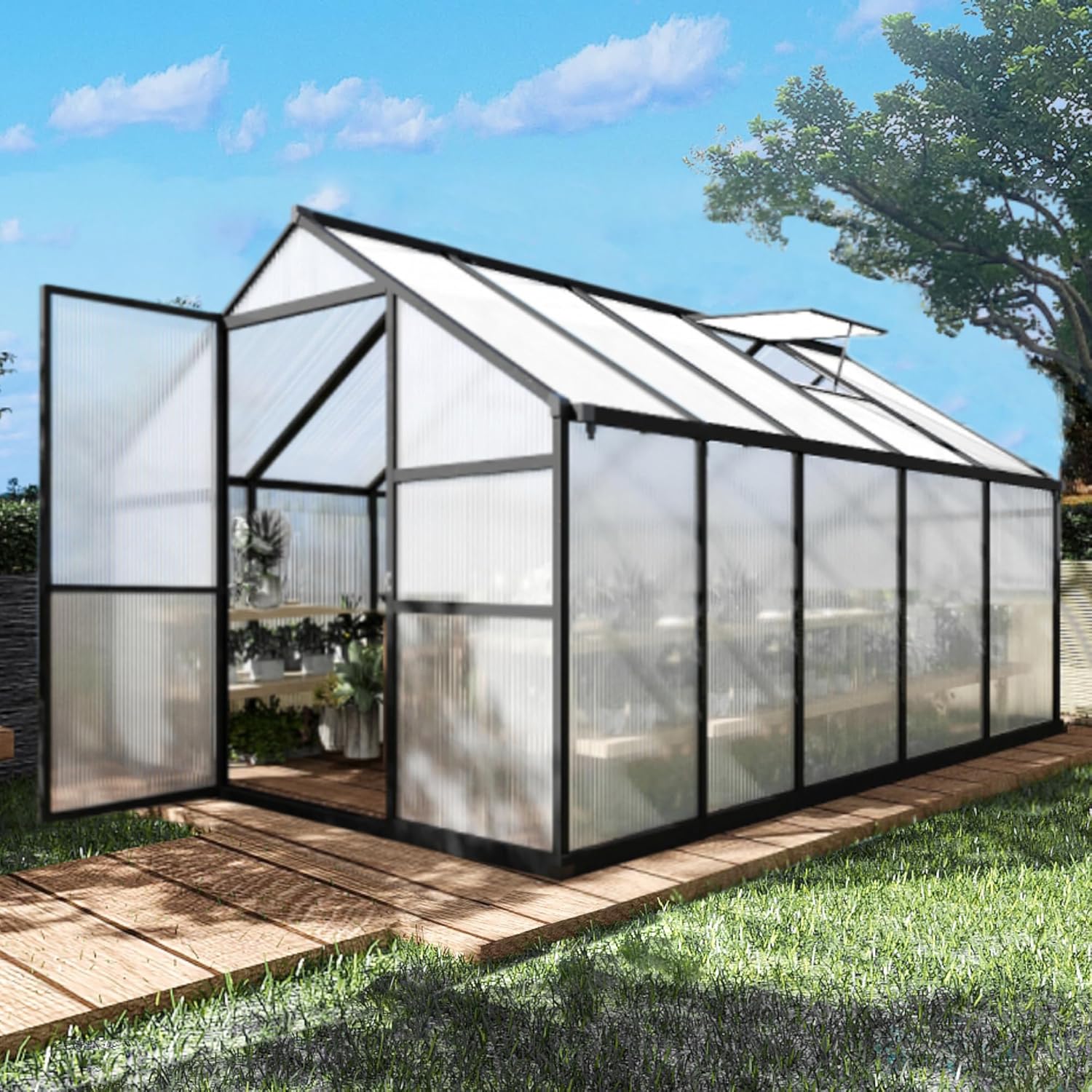8x10 ft greenhouse with adjustable roof vent
