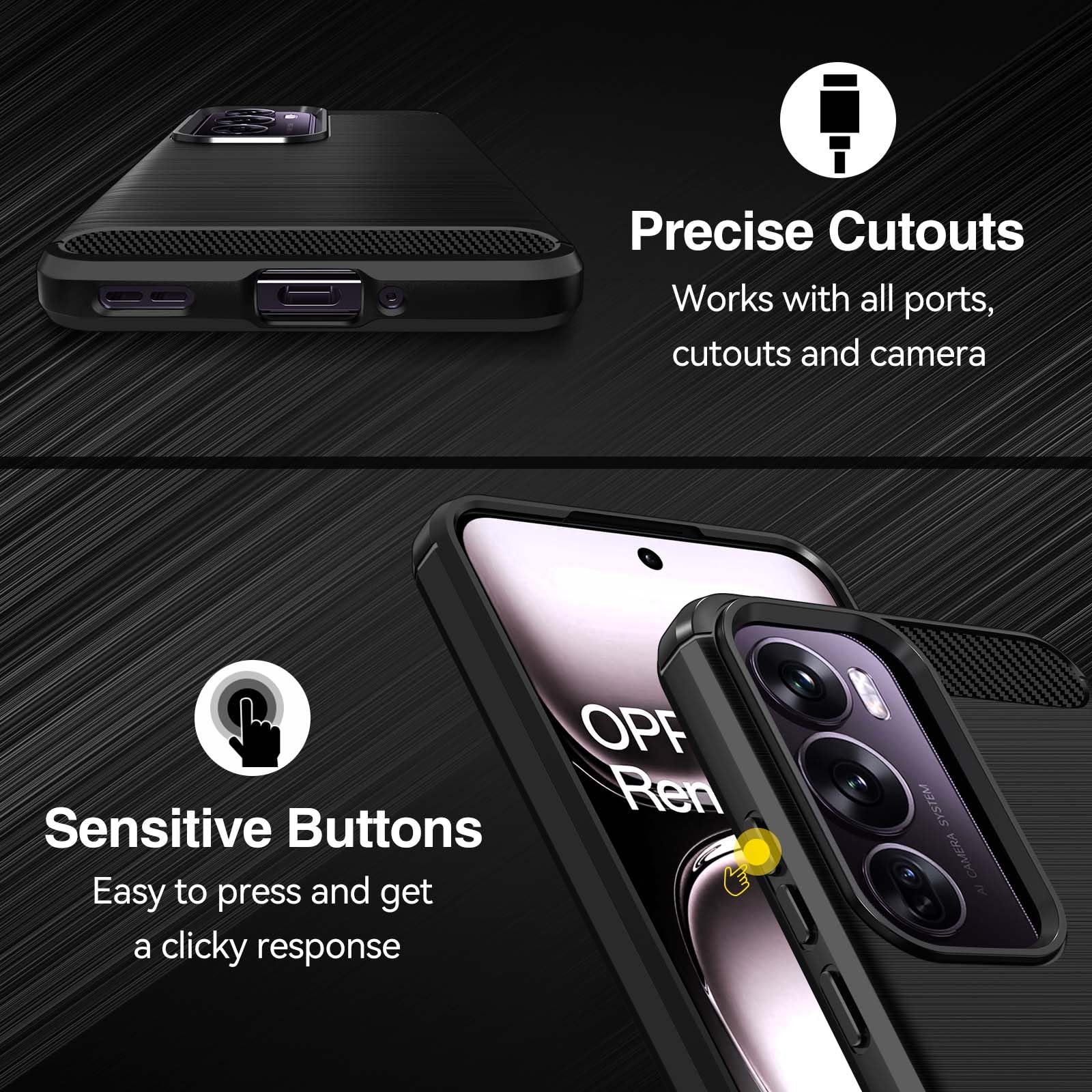 iVoler Cover per Oppo Reno12 Pro 5G / Oppo Reno 12 Pro 5G, [Protezione Antiurto di Grado Militare] Custodia Sottile Morbida in Silicone TPU Anti-Impronte Anti-Graffio Protettiva Case, Nero