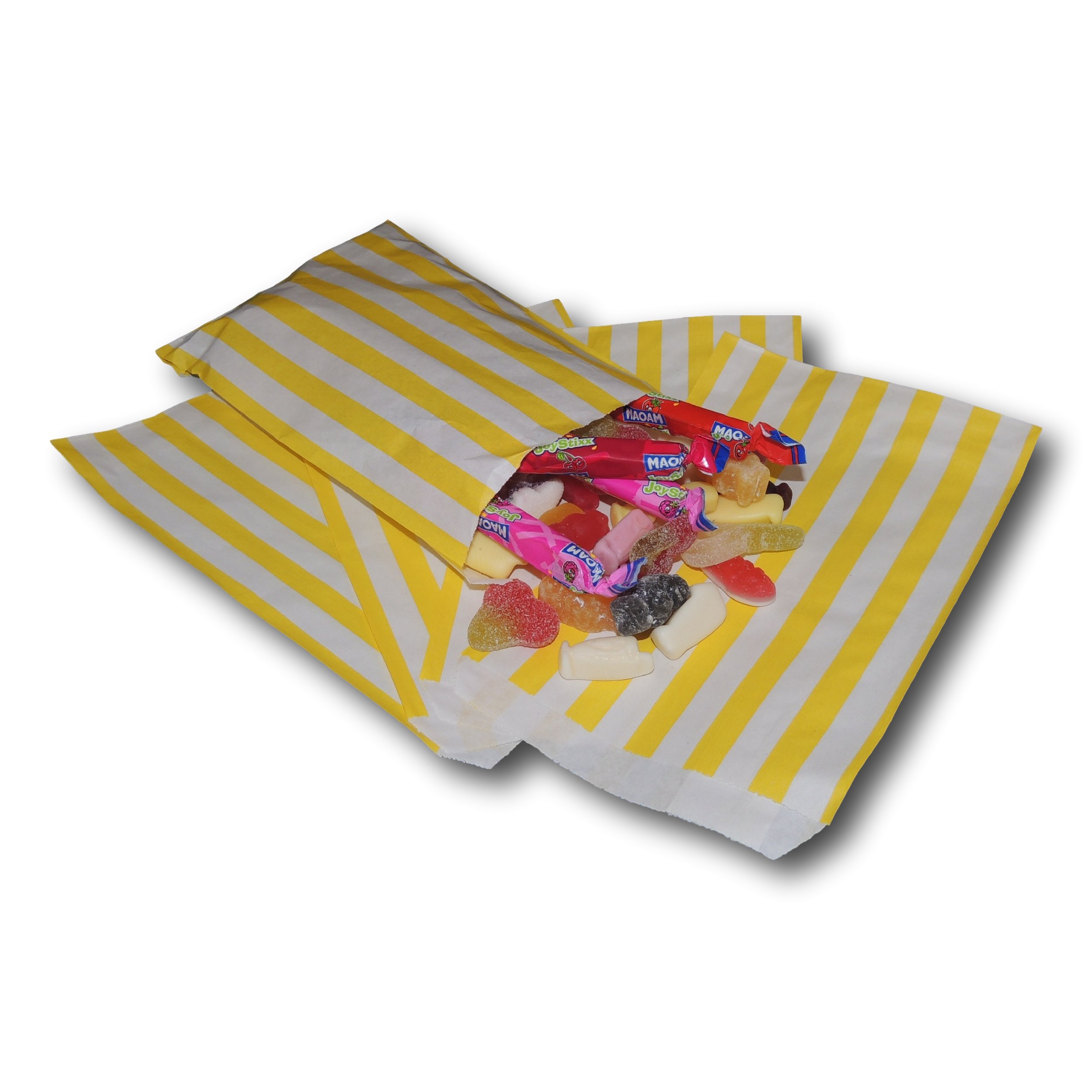 EPOSGEAR® 7" x 9" Coloured Candy Stripe Sweet Paper Party Bags - Ideal for Gift Shops, Wedding Favours, Candy Carts, Buffets etc (5000 Bags, Yellow) — image 1