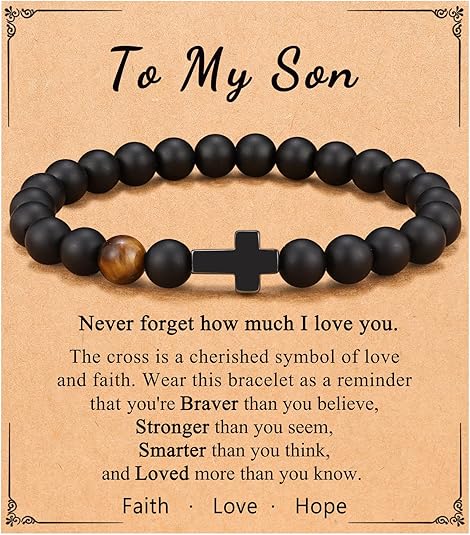 To Mens Gifts Cross Bracelet for Son, Grandson, Dad, Husband, Godfather, Men - Birthday Graduation Retirement Christmas Christian Gift for Teens Men