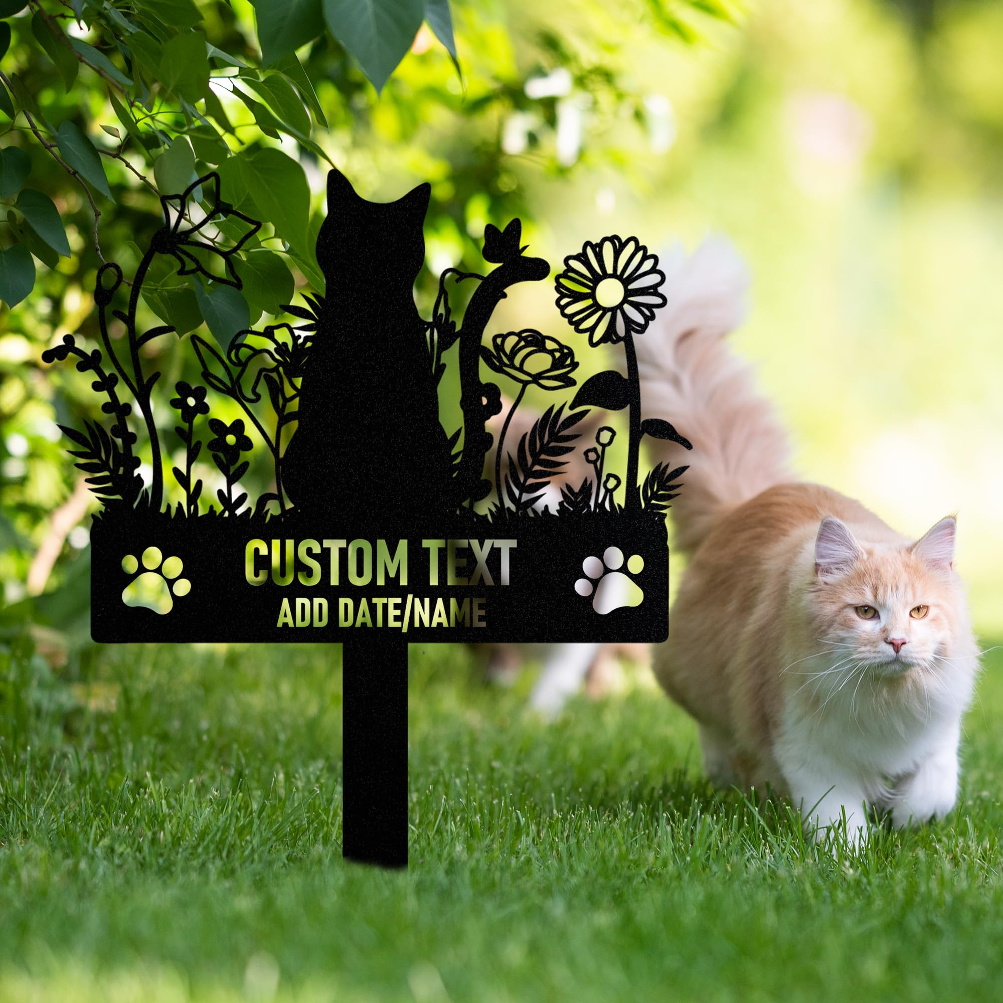 Grabstein Katze Personalisiert mit Name & Datum, Draußen Tier Grabstein Katze, Metall Grabschmuck für Hund Katze, Gedenksteine für Den Garten, Grabdekoration Andenken an Den Hund Katze