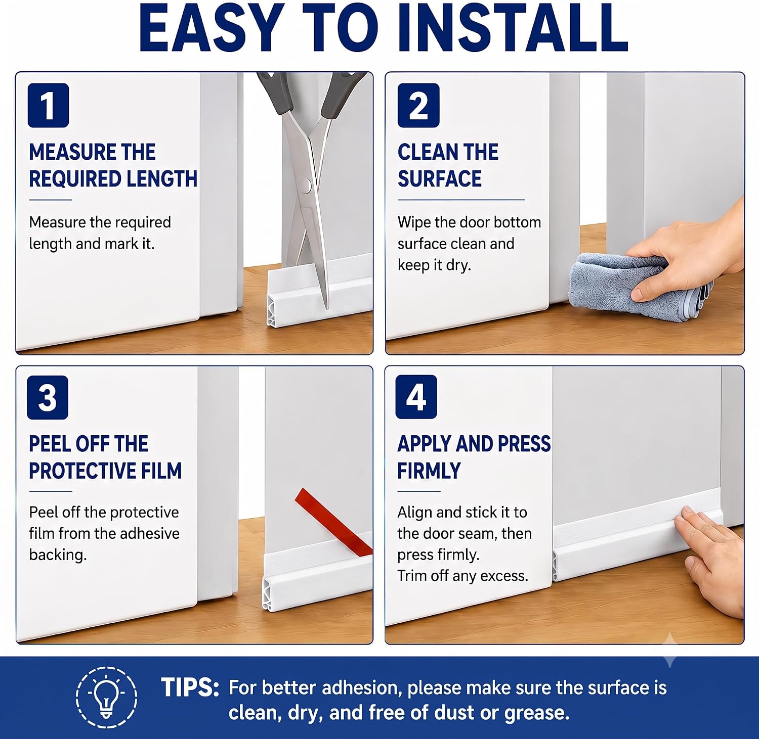 118" Extra Long Door Draft Stopper, Weather Stripping Door Seal (White)
