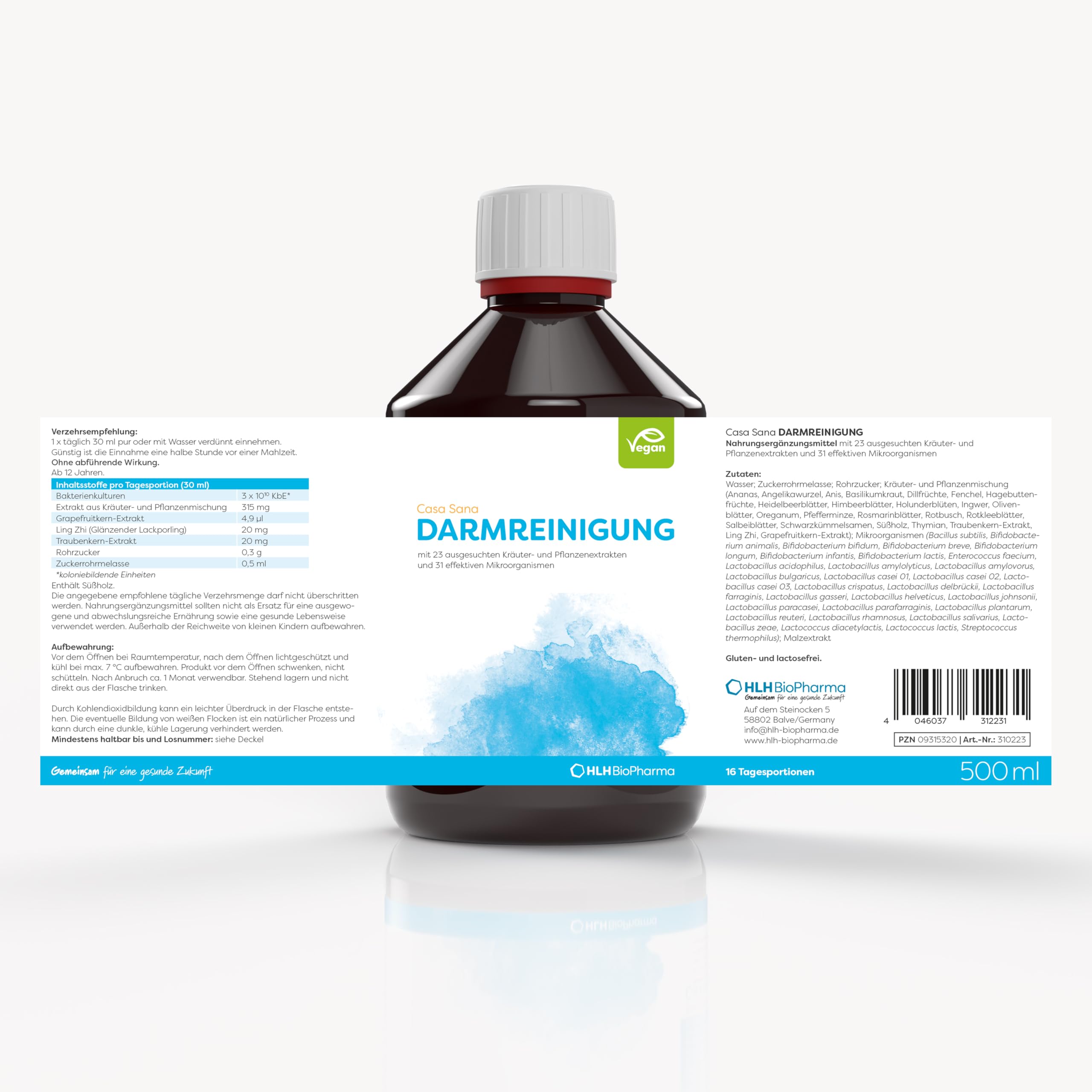 Casa Sana DARMREINIGUNG, 500 ml – Nahrungsergänzungsmittel mit 23 ausgesuchten Kräuter- und Pflanzenextrakten sowie 31 Bakterienstämmen