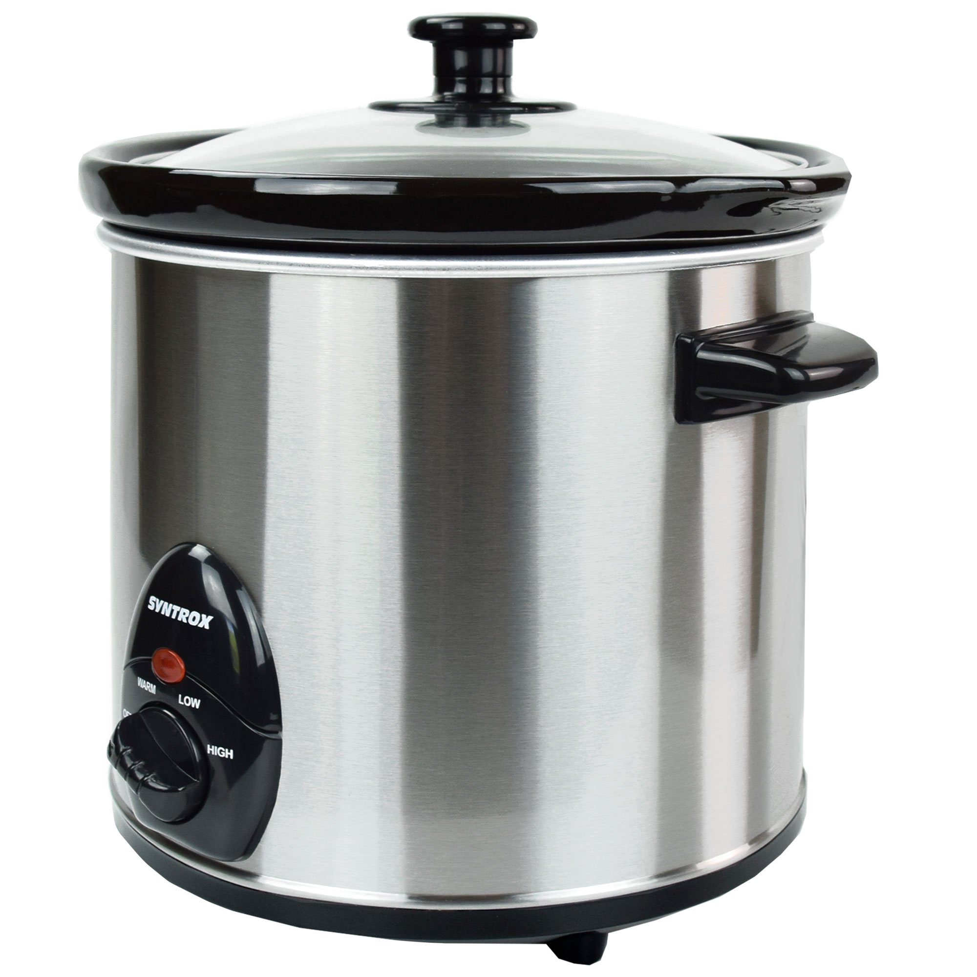 Syntrox Germany Slow Cooker Schongarer 3 Liter mit Warmhaltefunktion, Glasdeckel und robuster Keramikschüssel 200 Watt