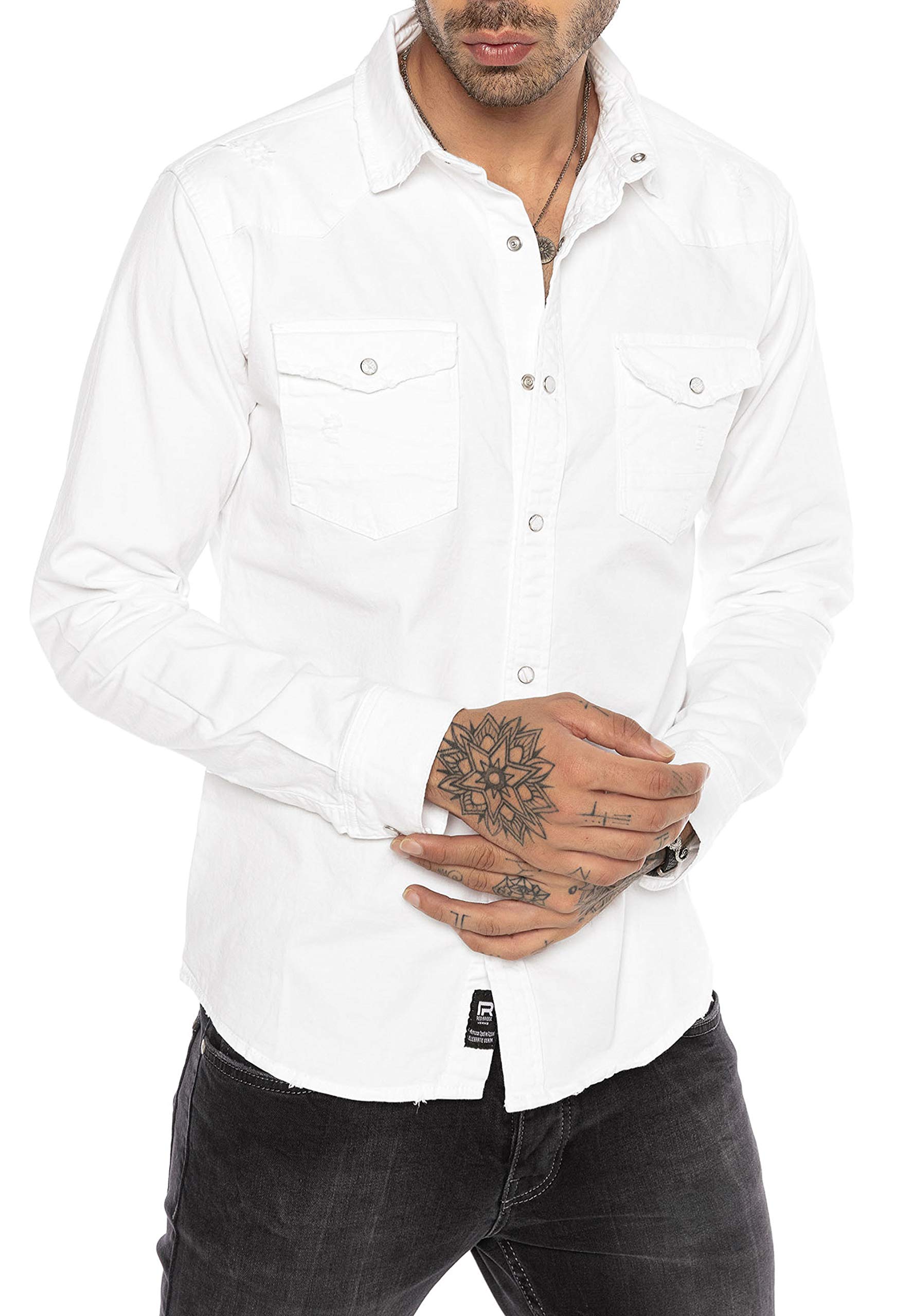 Redbridge Camicia a Jeans da Uomo Stile Casual Denim Cotone