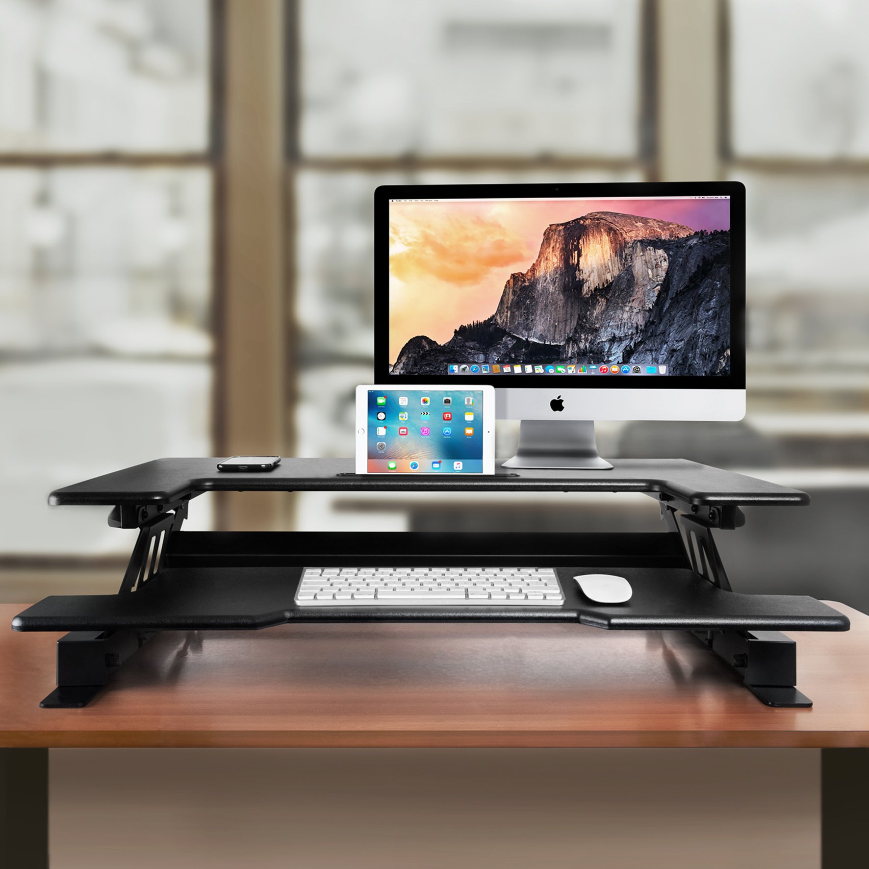 Duronic DM05D1 BK Mesa para ordenador | Escritorio Ajustable de 16 a 41cm | Superficie 56x92cm y Máx 15kg | Ranura y bandeja de teclado | Mesa gaming ergonómica para Monitor | Trabaja de pie y sentado