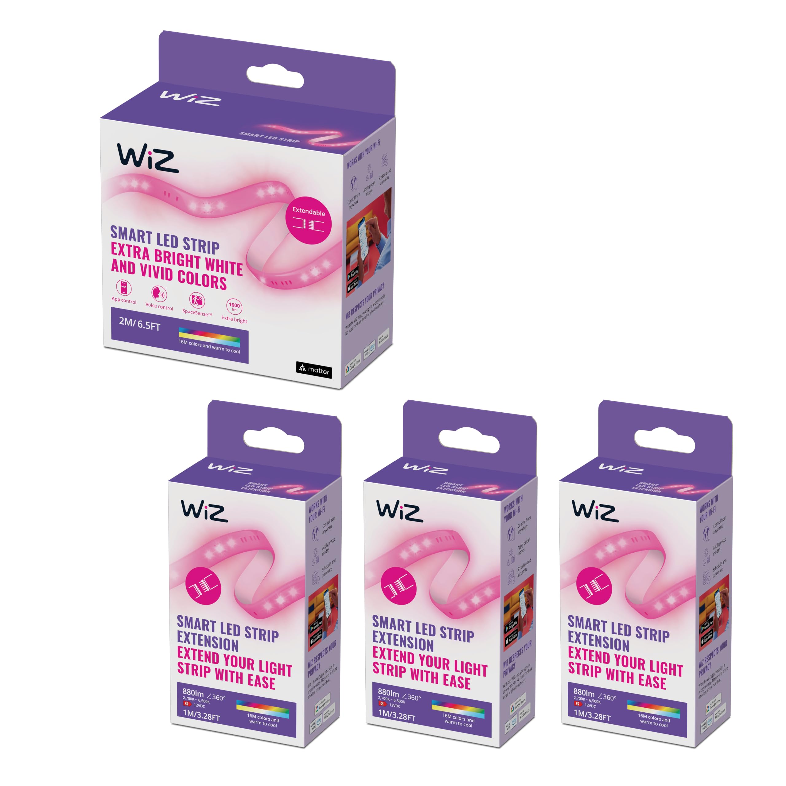 WiZ Ruban LED 5 Mètres - Lumière blanche et colorée - Light Strip - Incl. Câble d'alimentation - Eclairage LED inteligente - WiFi