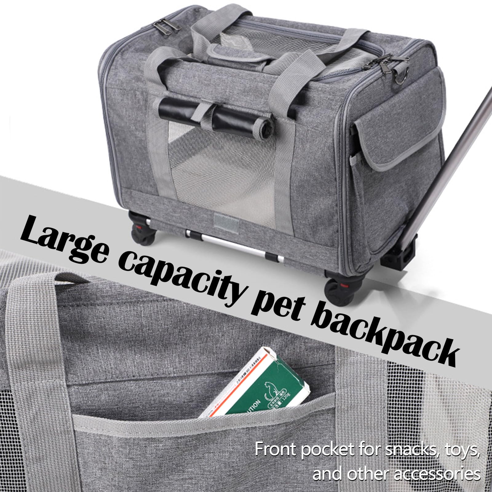 Transportín para gatos y perros, 48x40x32 cm, bolsa con asa telescópica, contenedor plegable para 1-2 animales de hasta 13,5 kg, con ruedas