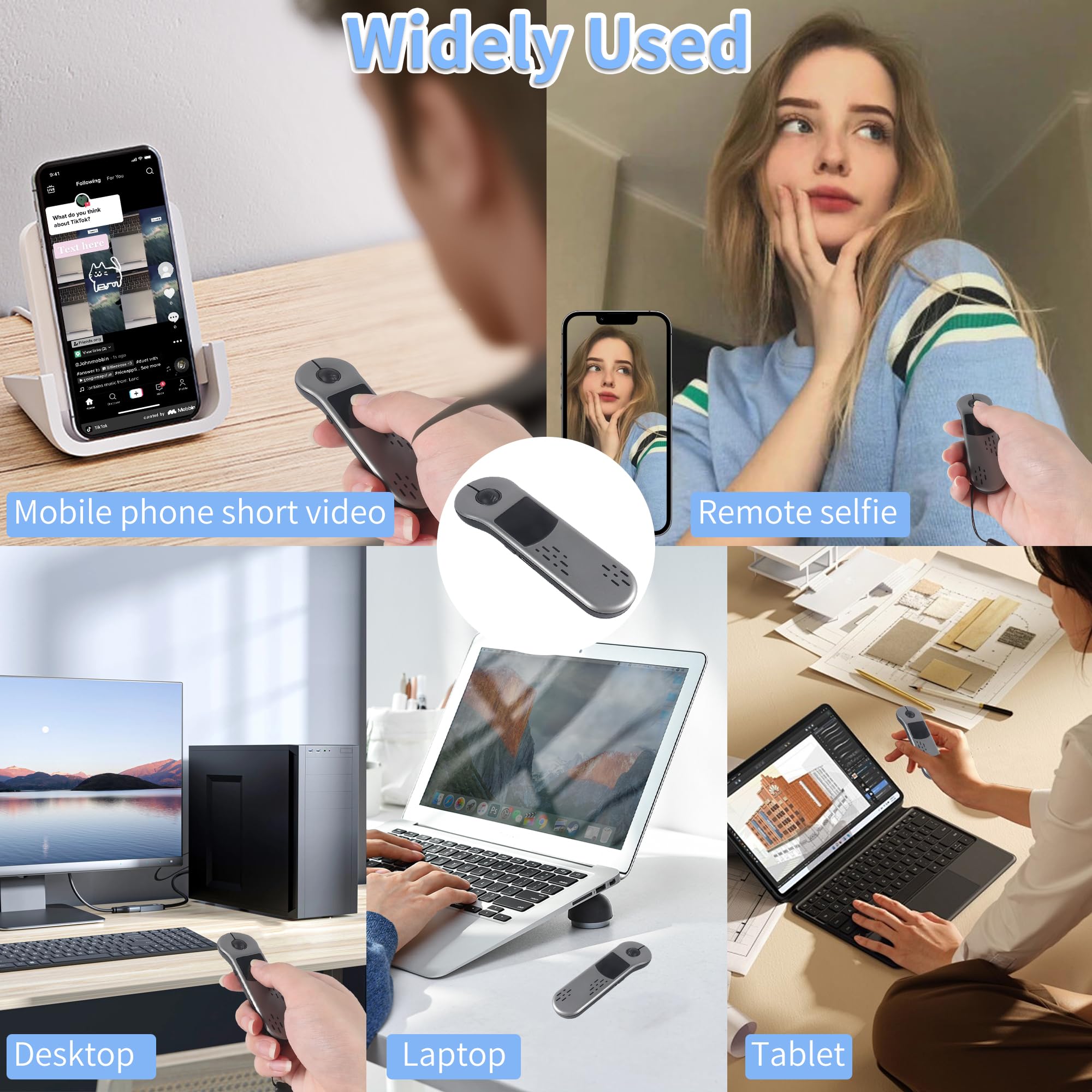 Mini ratón Bluetooth con punteras de los dedos, BT5.3 + 2.4 G + USB-C, tres modos+panel táctil, 4 en 1 portátil Page Turner Handheld Air Mouse Presenter mando a distancia, desplazamiento inalámbrico