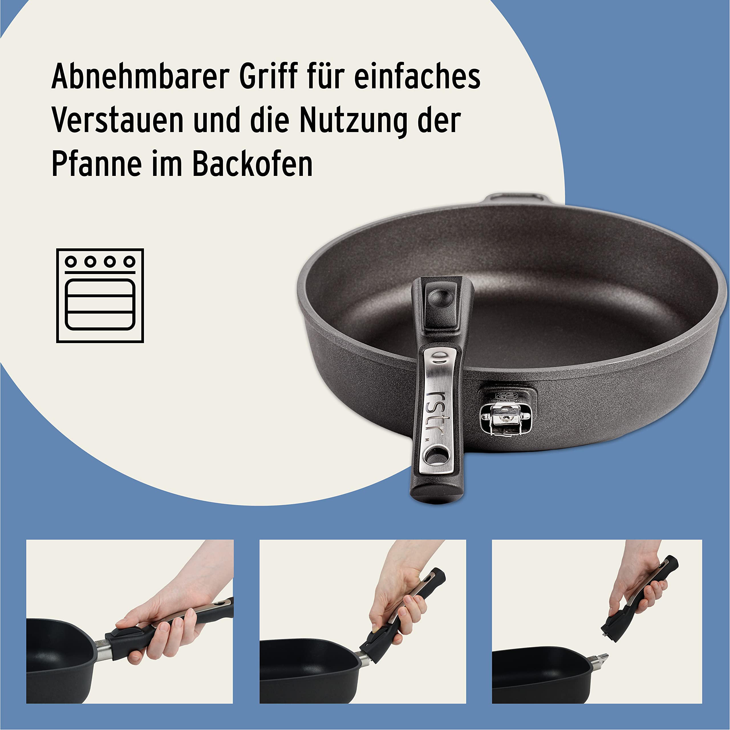 Bratpfanne Aluguss Ø 28cm I 7cm Hochrand I Induktion EpicSkillet Luxe I Handmade in Germany I Hochrand I Antihaftbeschichtet I Griff abnehmbar