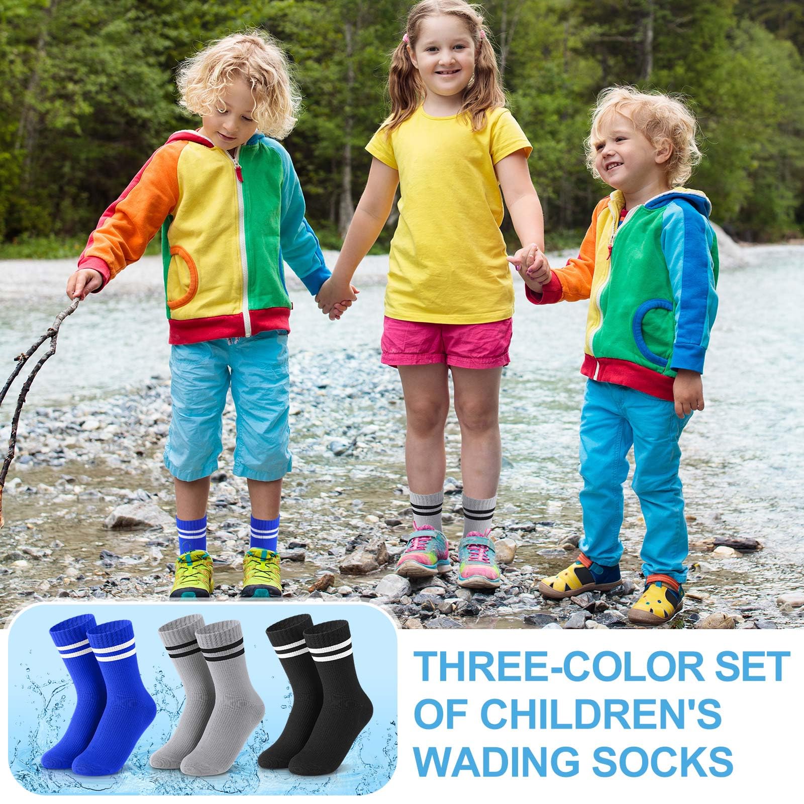Geyoga 3 Paar wasserdichte Socken für Kinder, Mädchen, Jungen, Outdoor-Watsocken, atmungsaktiv, Skifahren, Wandern, Socken für Reisen, Camping