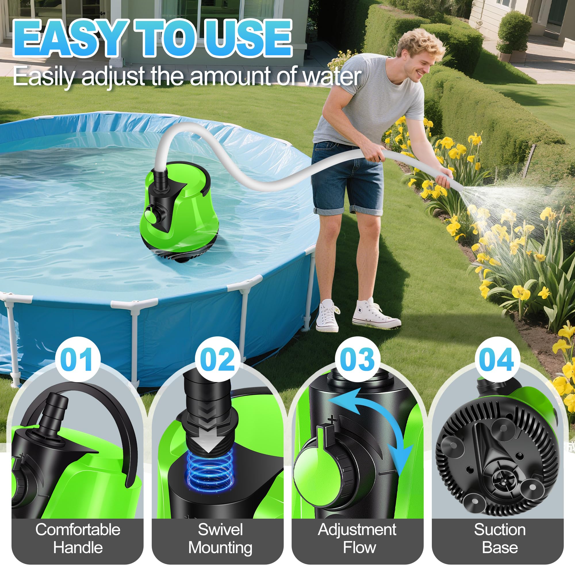 Pompa dell'acqua sommergibile automatica, pompa per copertura piscina ad alto flusso fuori terra, pompe per la rimozione dell'acqua di nuoto, pompa dell'acqua portatile per piscina, stagno