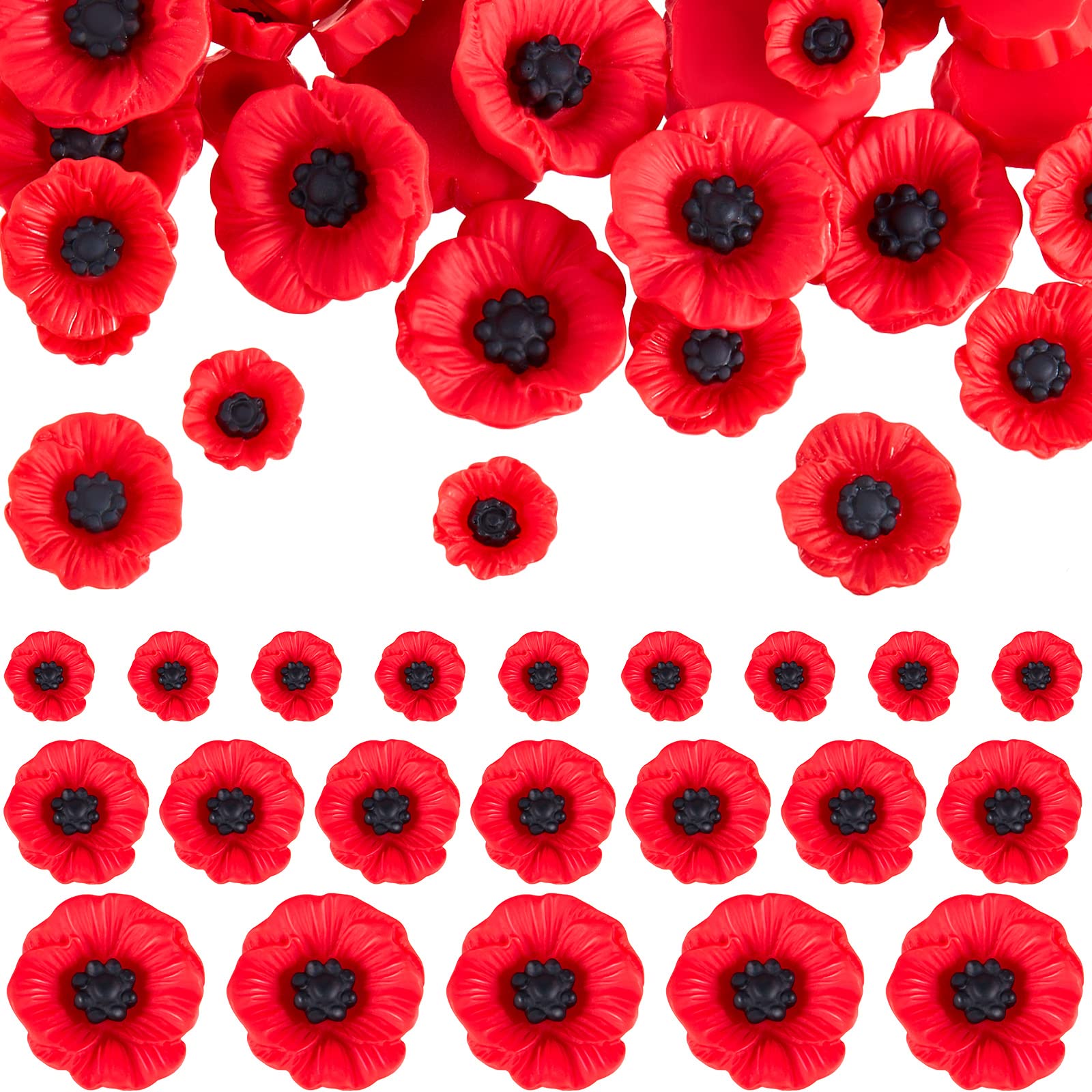 Geosar36 Pcs Artificial Poppies Stemless Faux Flowers Red Artificial Flowers Flower Heads Faux Flowers for Crafts Faux Corn Poppy Craft Flowers for Veterans Day Christmas Outdoor Grave Garden Decor