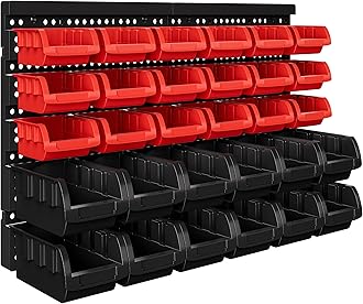 DEUBA® 32 Piece Workshop Storage Rack Pegboard | Wall Mount Storage Organiser Bins for Tool Shed, Garage and Workshop | Stackable | Organiser Containers for Shelf & Shelves | Holder for Tools