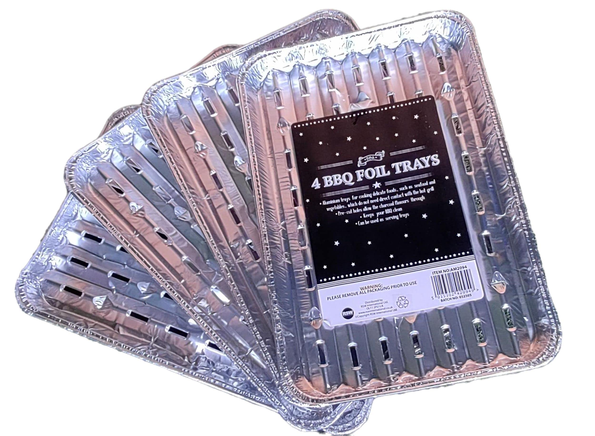 Pack of 4 BBQ Foil Grill Trays Disposable Aluminum Cooking Trays Food Catering Serving Tray