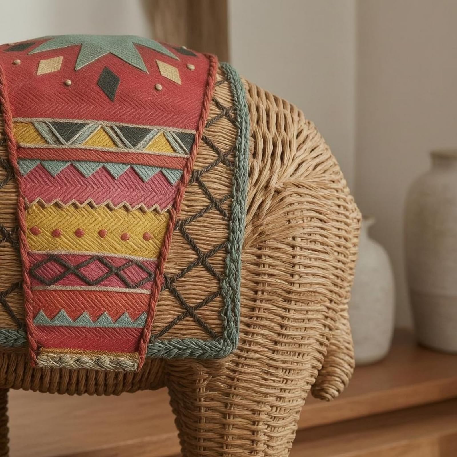 Elephant Sculpture Estatua Figura Ornamento Decoración de Mesa en Resina con Textura Entrelazada y Forma Equilibrada Adecuada para Salón Pasillo Estudio, Grande 34 16 25cm