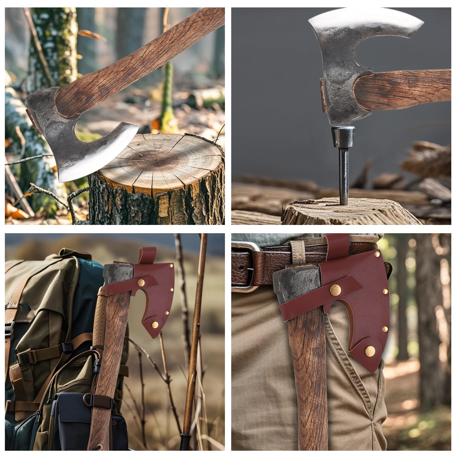 Hacha vikinga, hecha a mano, caza, hacha de camping, hacha outdoor, hacha nórdica de supervivencia para camping, hacha bushcraft para aventuras outdoor Acero al carbono 1095, mango de palisandro, idea