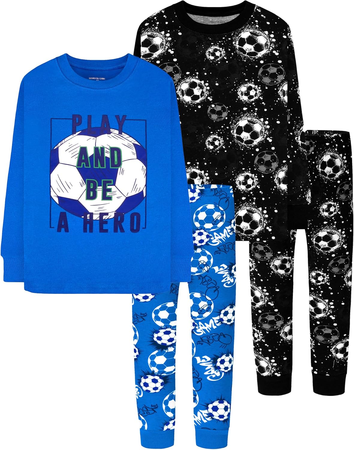 DAUGHTER QUEEN Boys Pajamas 4 Pieces Long Set 100% Cotton Sleepwear Size 18 Months-12 Years