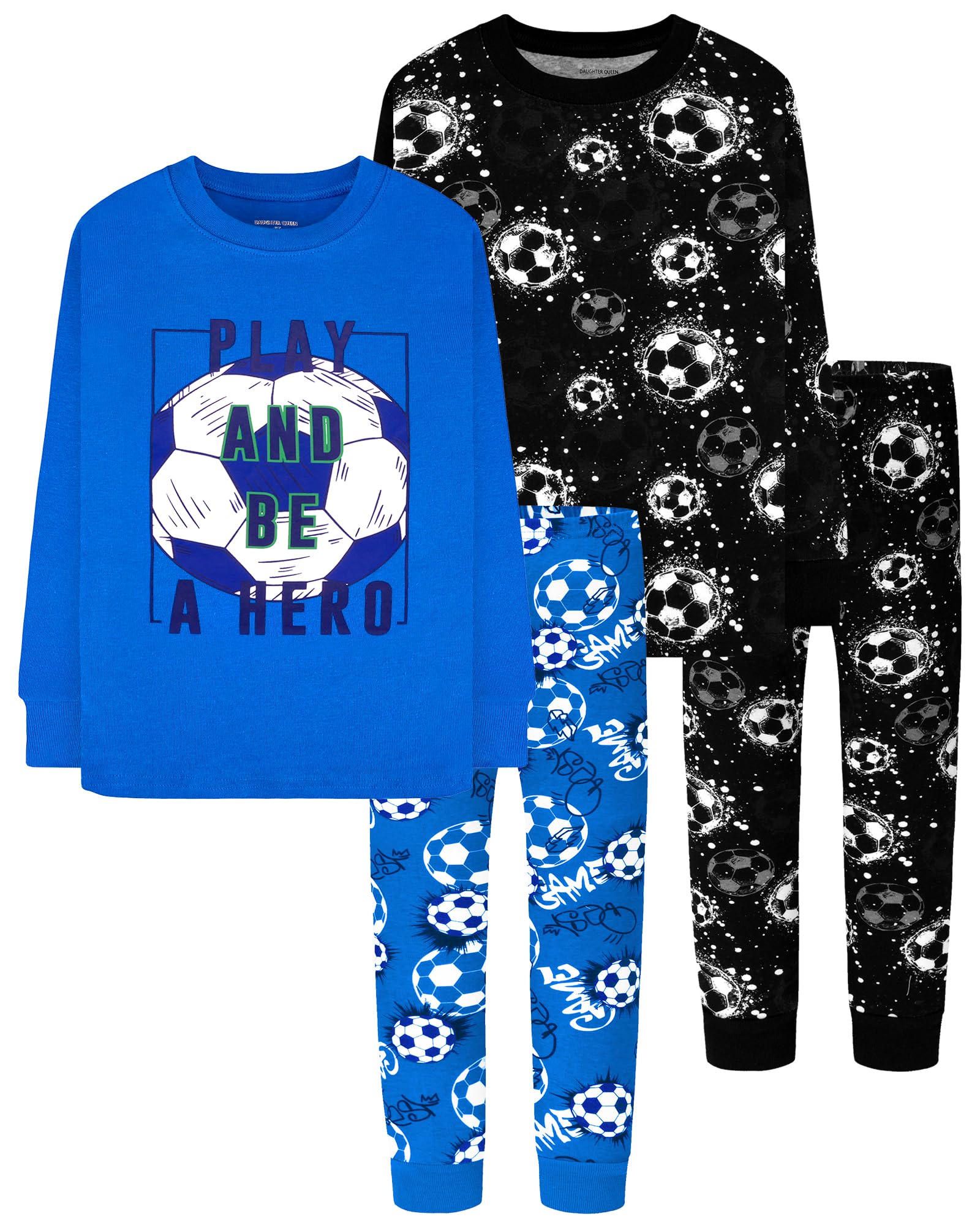 DAUGHTER QUEEN Boys Pajamas 4 Pieces Long Set 100% Cotton Sleepwear Size 18 Months-12 Years