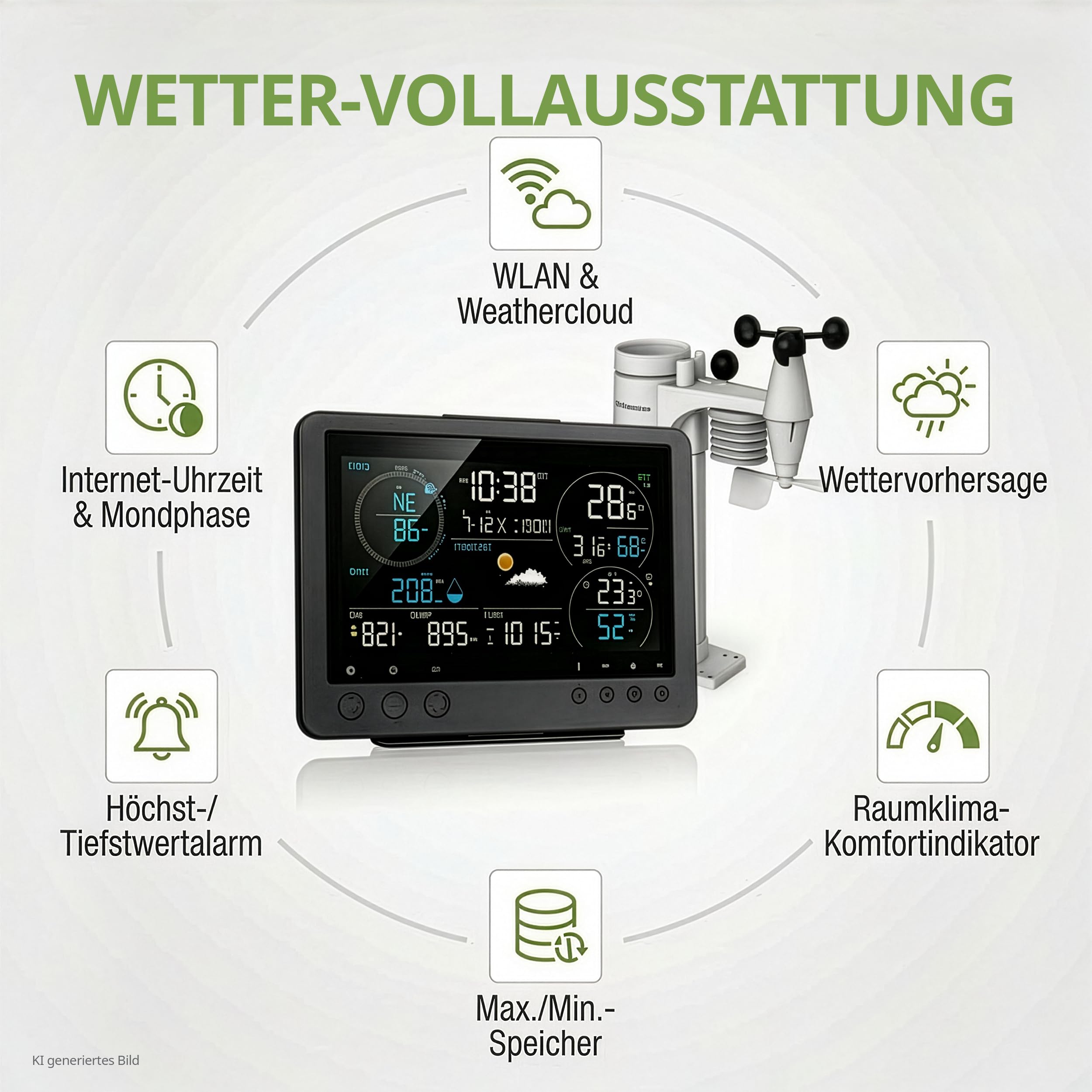 Bresser Bise Profi WLAN Wetterstation Funk mit 8 in 1 Außensensor | Innentemperatur und Außentemperatur, Luftfeuchtigkeit, Regenmesser, Windmesser, Wettervorhersage, App, WBGT