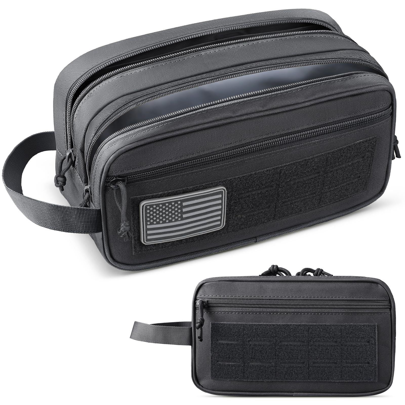 RXW EDC Toiletry Bag for Men, Tactical Dopp Kit, Molle Pouches Compact Travel Organizer for Shaving Shower, Hygiene, Grooming (Includes Dry/Wet