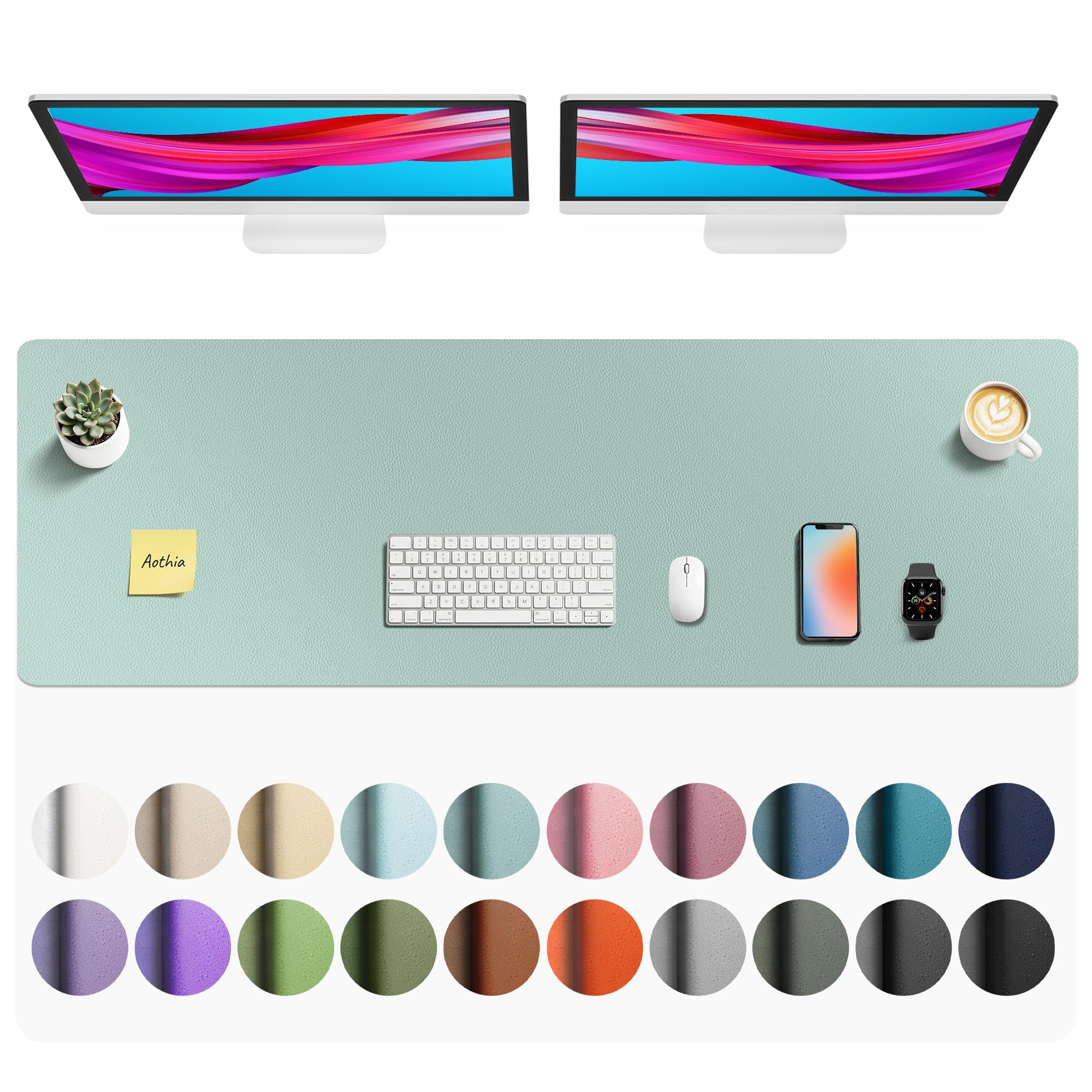 Aothia Faux Leather Desk Mat Light Blue 55" x 17" | Protects Your Desk with Style - main product image