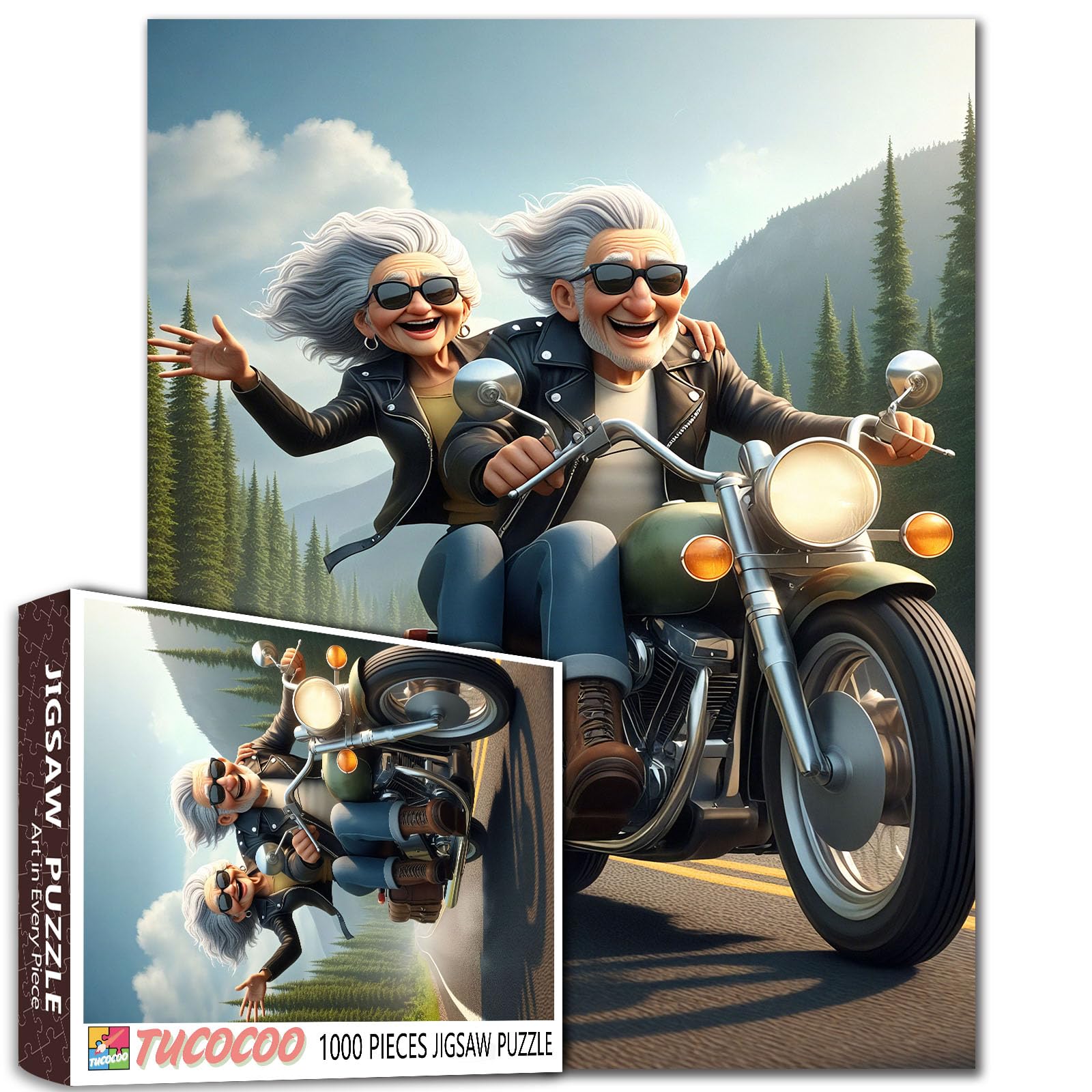 1000 Pieces Jigsaw Puzzle, Motorcycle Adventure Art, Adult Entertainment Older Women DIY Puzzles for Challenging Family Activity Games Elderly Lady Art Home Wall Decor Craft Gifts