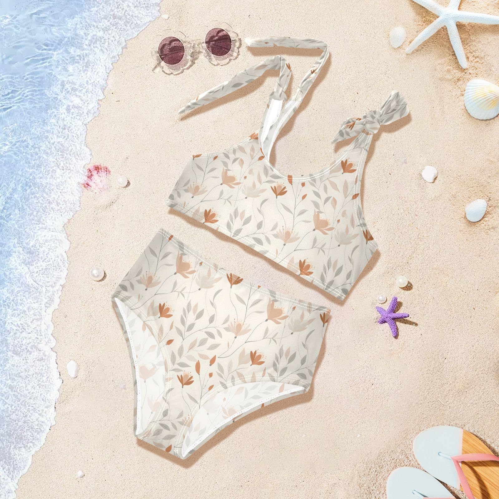 Flower Patterns Girls Two Piece Tankini Swimsuits Summer Bathing Suit Beach Swimwear Set, 4T Multicoloured
