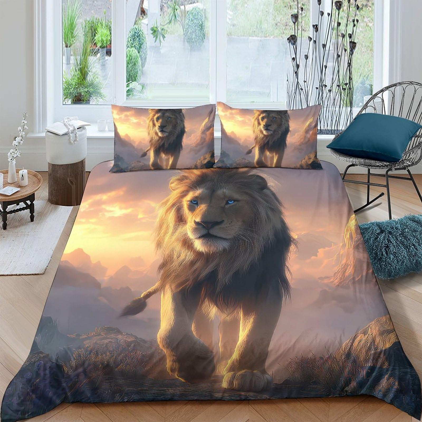 Ctjqhvkz Style-1 3D Printed Lion Sunset Fitted Sheet Microfiber Soft Breathable Savannah Bed Cover For Bedroom Guest Room Decor Single（135X200cm）