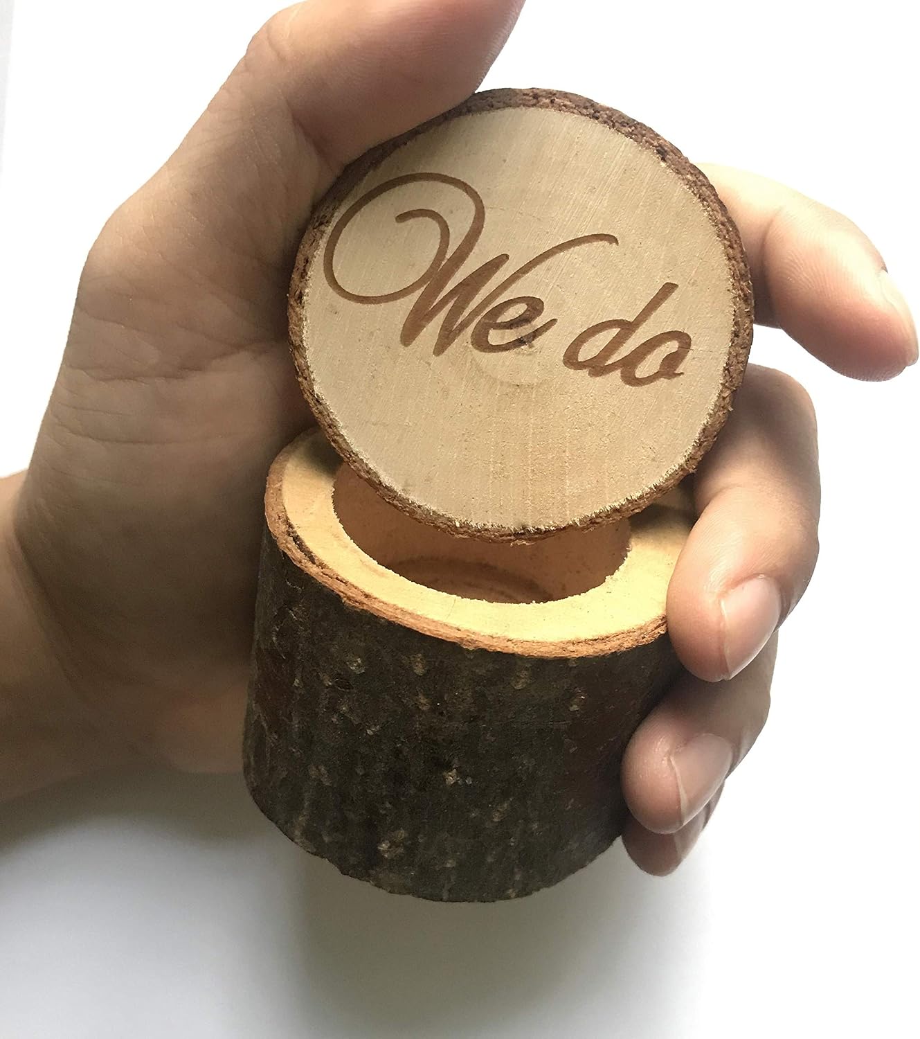 Sinen Wood Wedding Ring Box, Wedding Ring Bearer, Wedding Box for Rings, Rustic Ring Box,Small Size and Hand Grip(Lid Doesn’t Stay on Top)